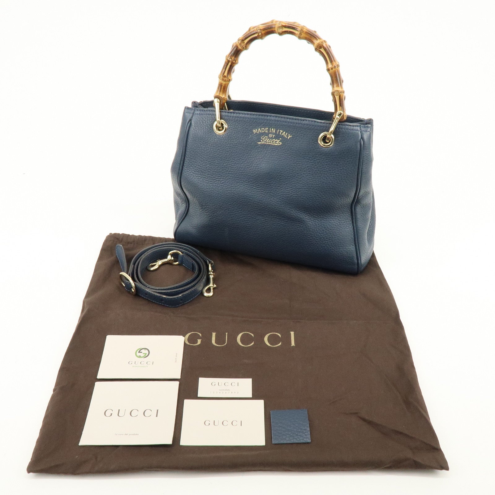 GUCCI Bamboo Leather 2Way Bag Tote Bag Shoulder Bag Blue 336032