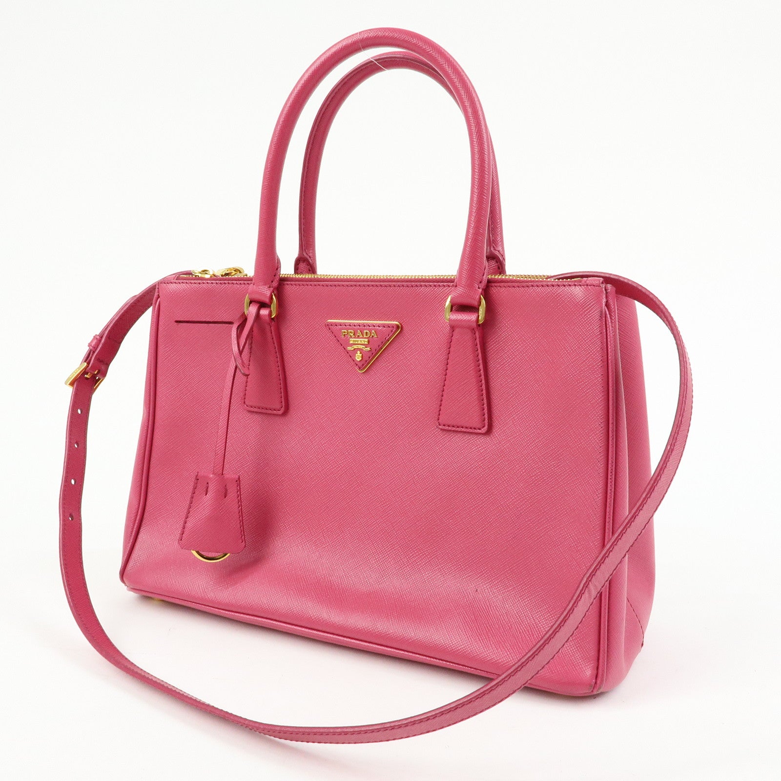 PRADA Triangle Logo Saffiano Leather 2Way Hand Bag Pink BN1801