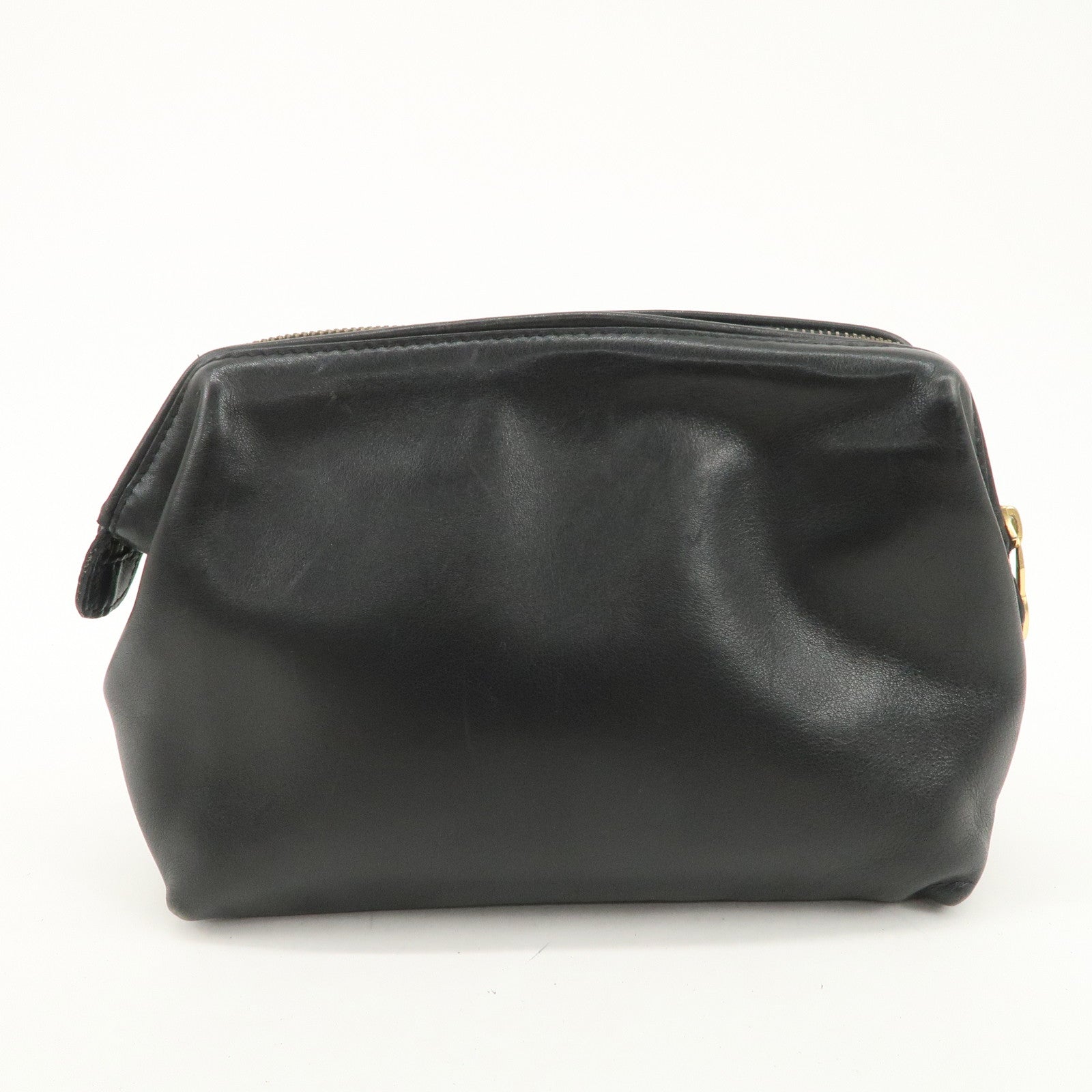 CELINE Logo Leather Pouch Cosmetic Pouch Black Used