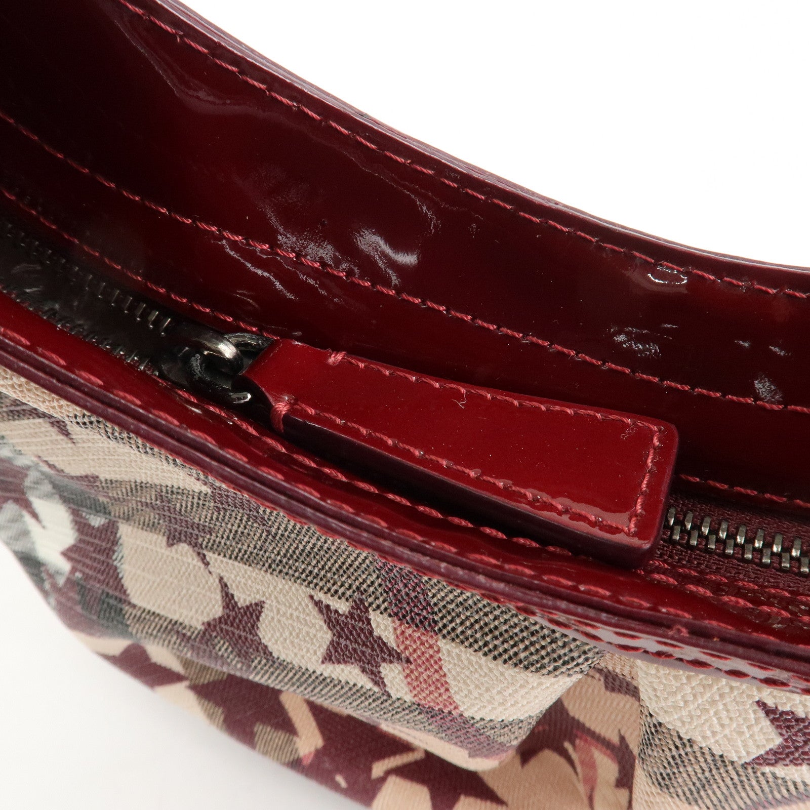 BURBERRY Patent Leather Nova Plaid PVC Shoulder Bag Hand Bag Beige Wine Used