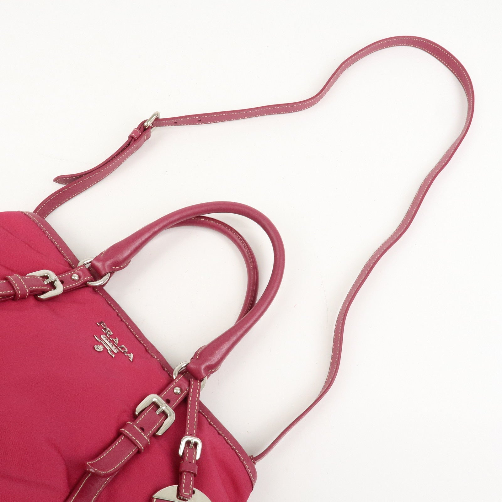 PRADA Logo Nylon Leather 2Way Bag Tote Bag Shoulder Bag Pink BN1841