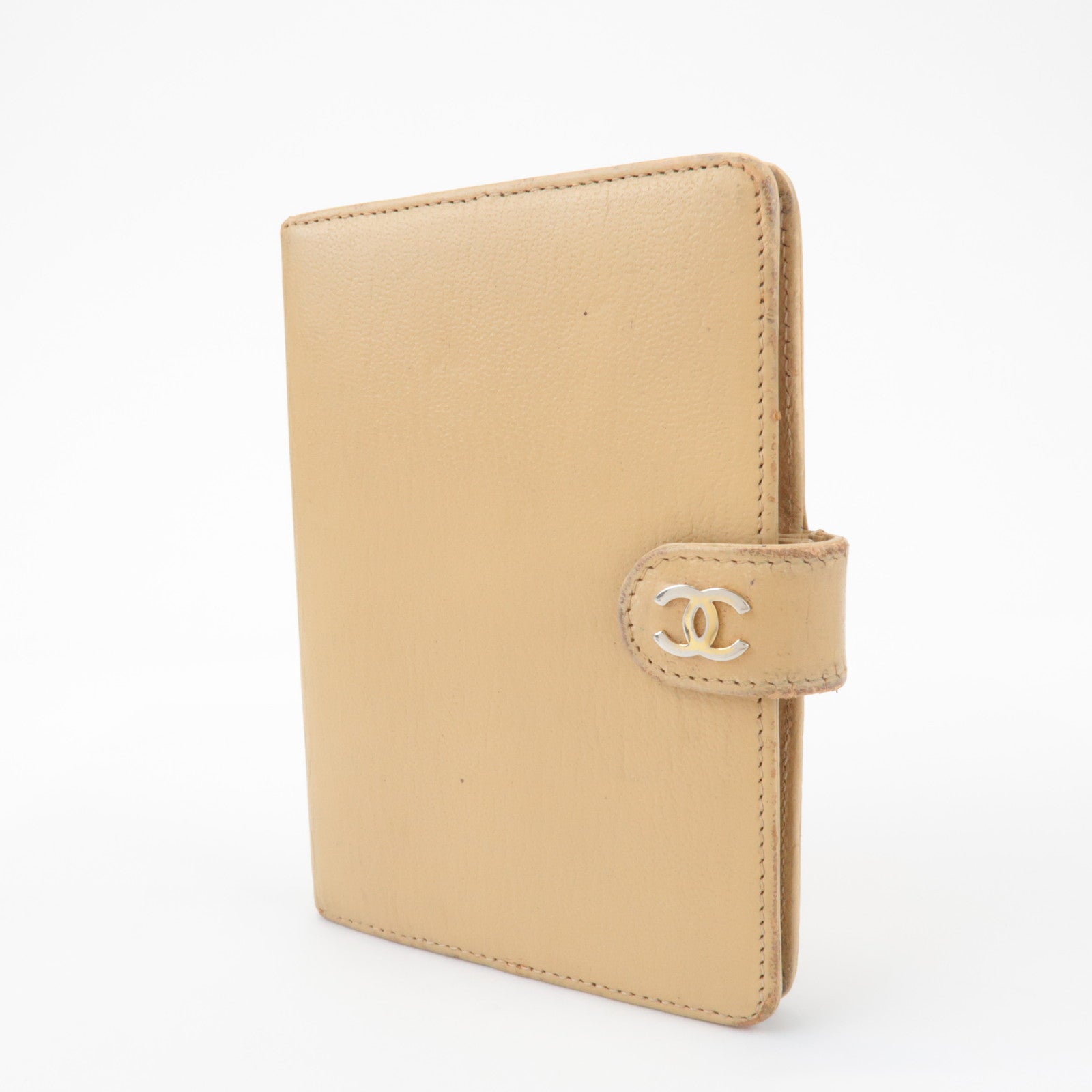 CHANEL COCO Mark Calf Leather Agenda Cover Planner Cover Beige