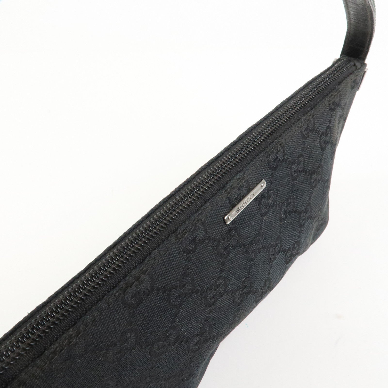 GUCCI Sherry Boat Bag GG Canvas Leather Hand Bag Black 141809