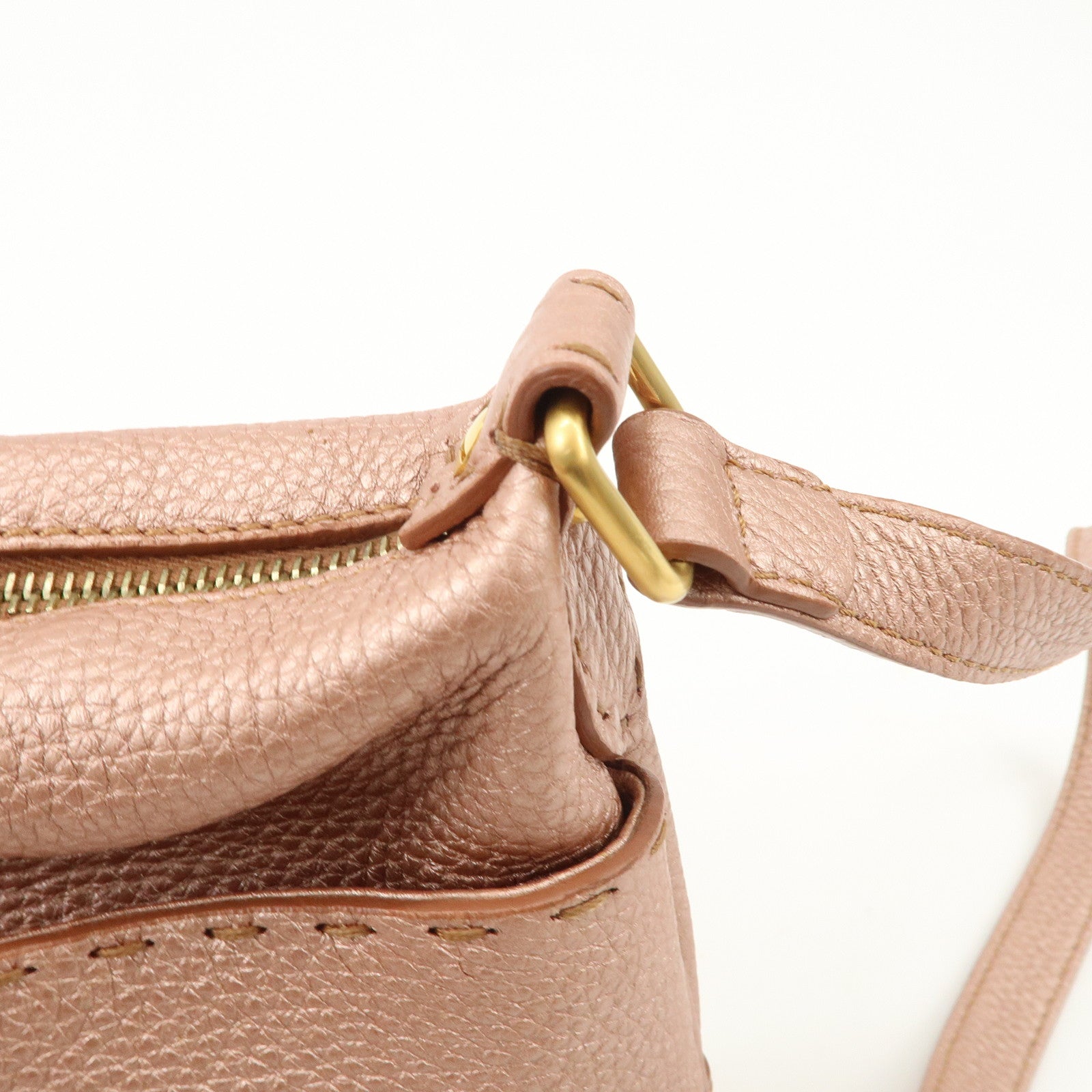 FENDI Seleria Leather Shoulder Bag Champagne Pink 8BT200