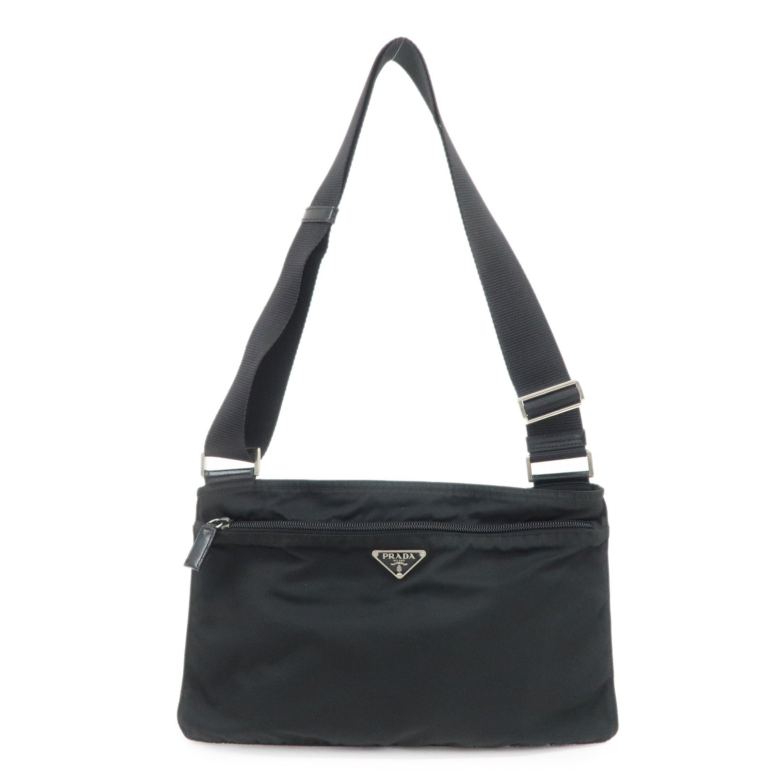PRADA Triangle Logo Nylon Leather Shoulder Bag Crossbody Bag Black