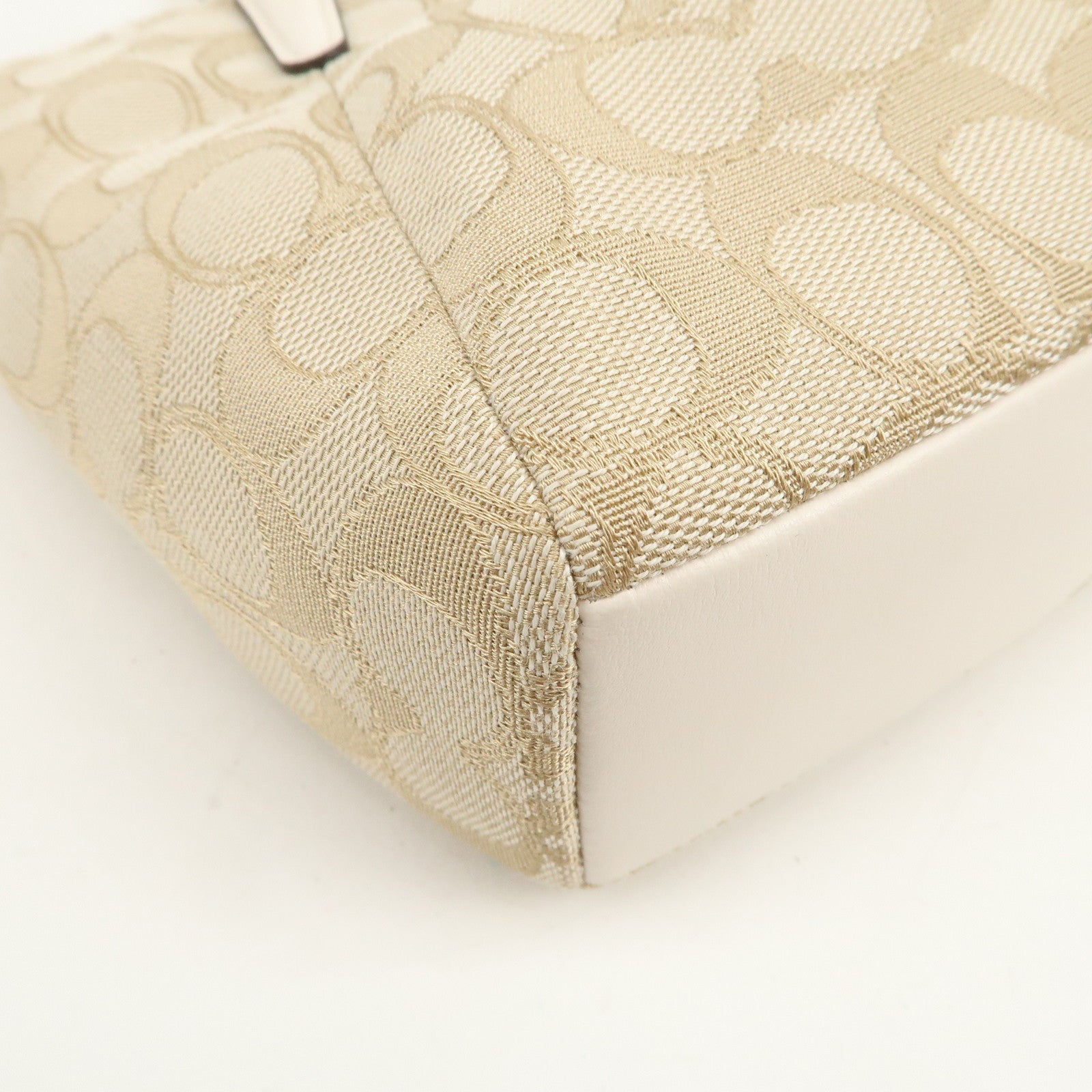 COACH Signature Canvas Leather 2Way Shoulder Bag Hand Bag Beige