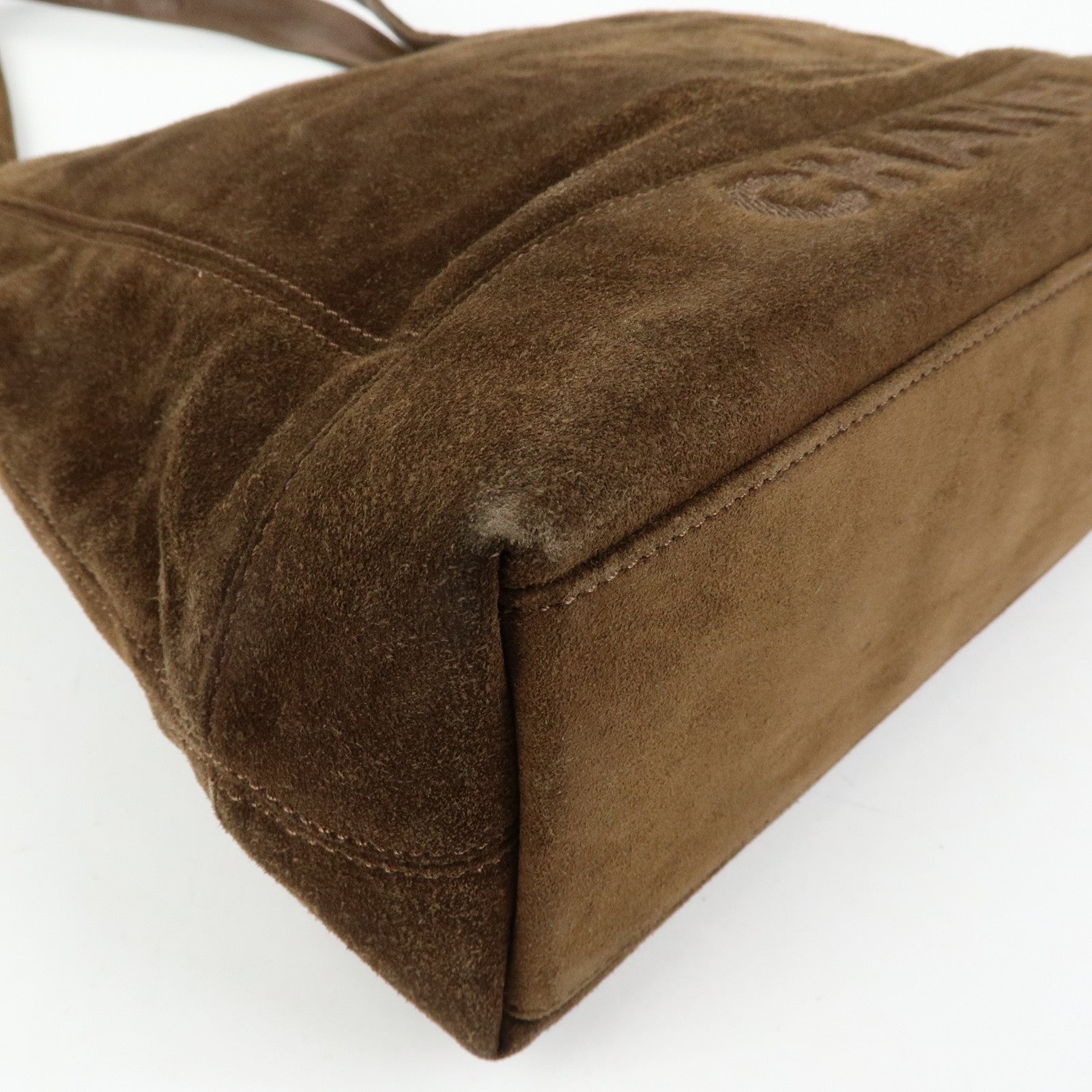 CHANEL Logo Suede Tote Bag Shoulder Bag Brown