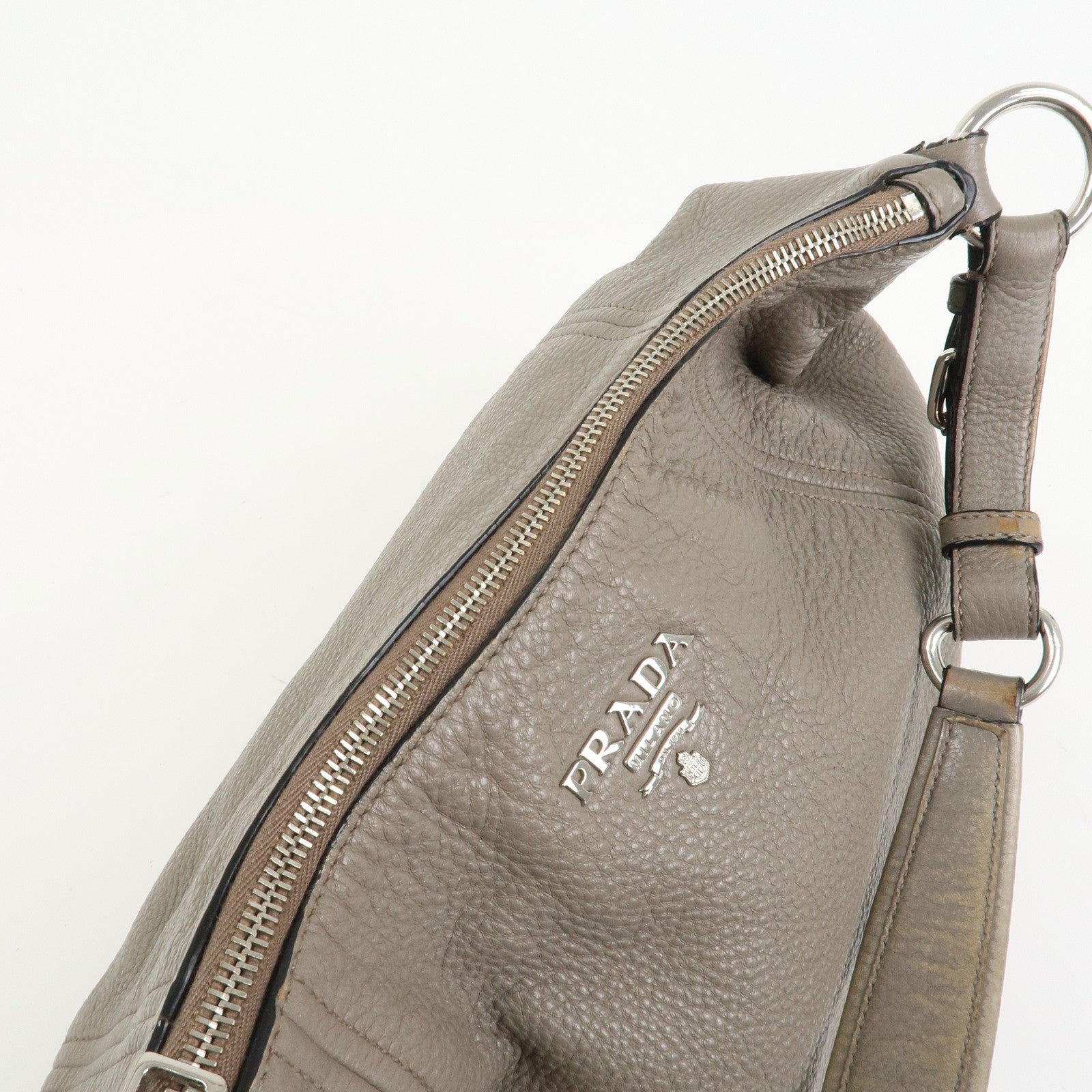 PRADA Leather Shoulder Bag Hand Bag Gray BR5096