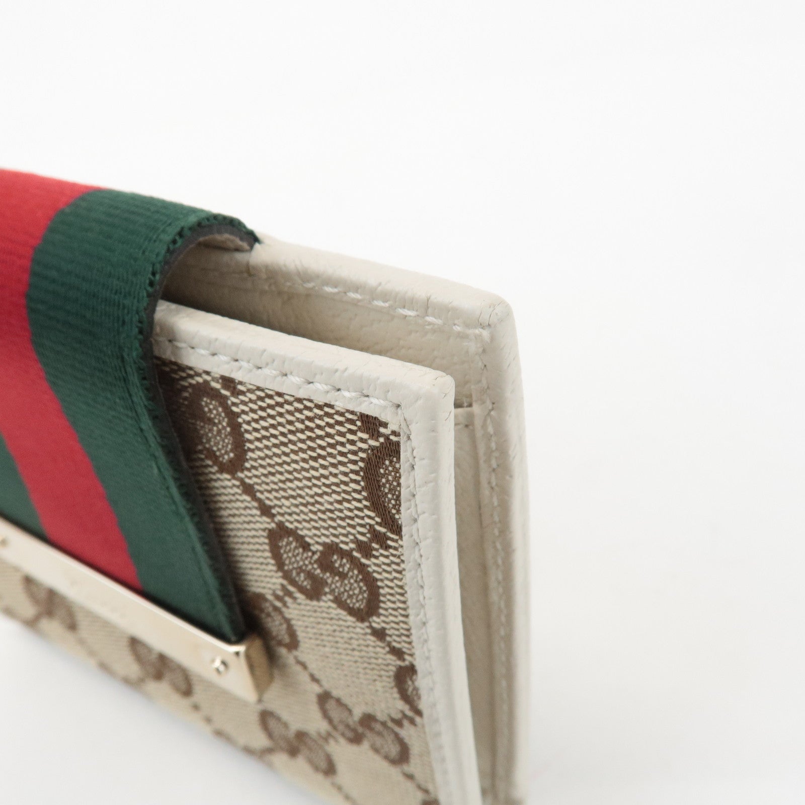 GUCCI Sherry GG Canvas Leather Bi-fold Wallet Beige Ivory 181669 Used