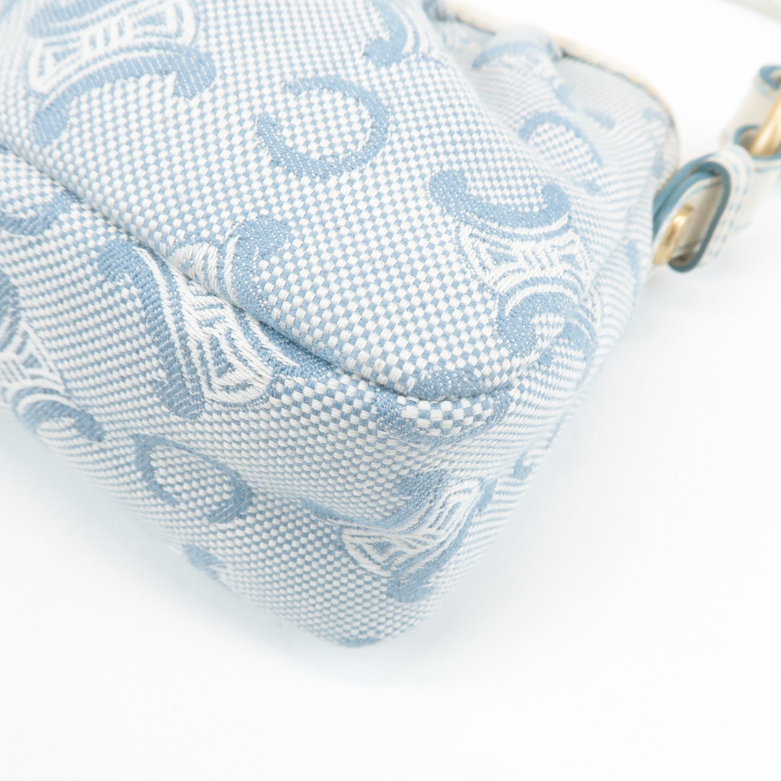 CELINE Canvas Leather Shoulder Bag Hand Bag Blue Ivory Used