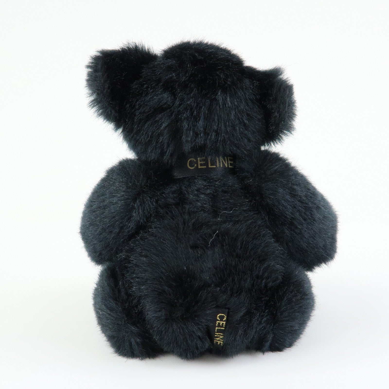 CELINE Set of 2 Acrylic Teddy Bear Silk Handkerchief Black Ivory
