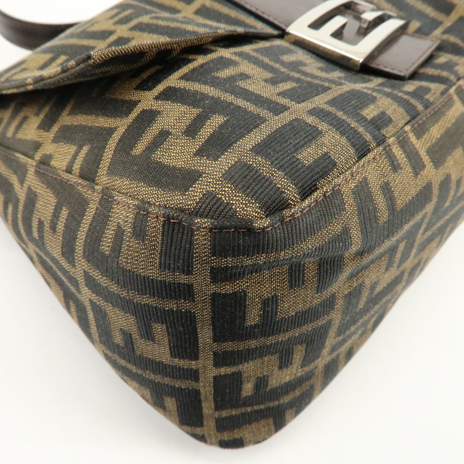 FENDI Mamma Baguette Zucca Canvas Leather Shoulder Hand Bag 26325