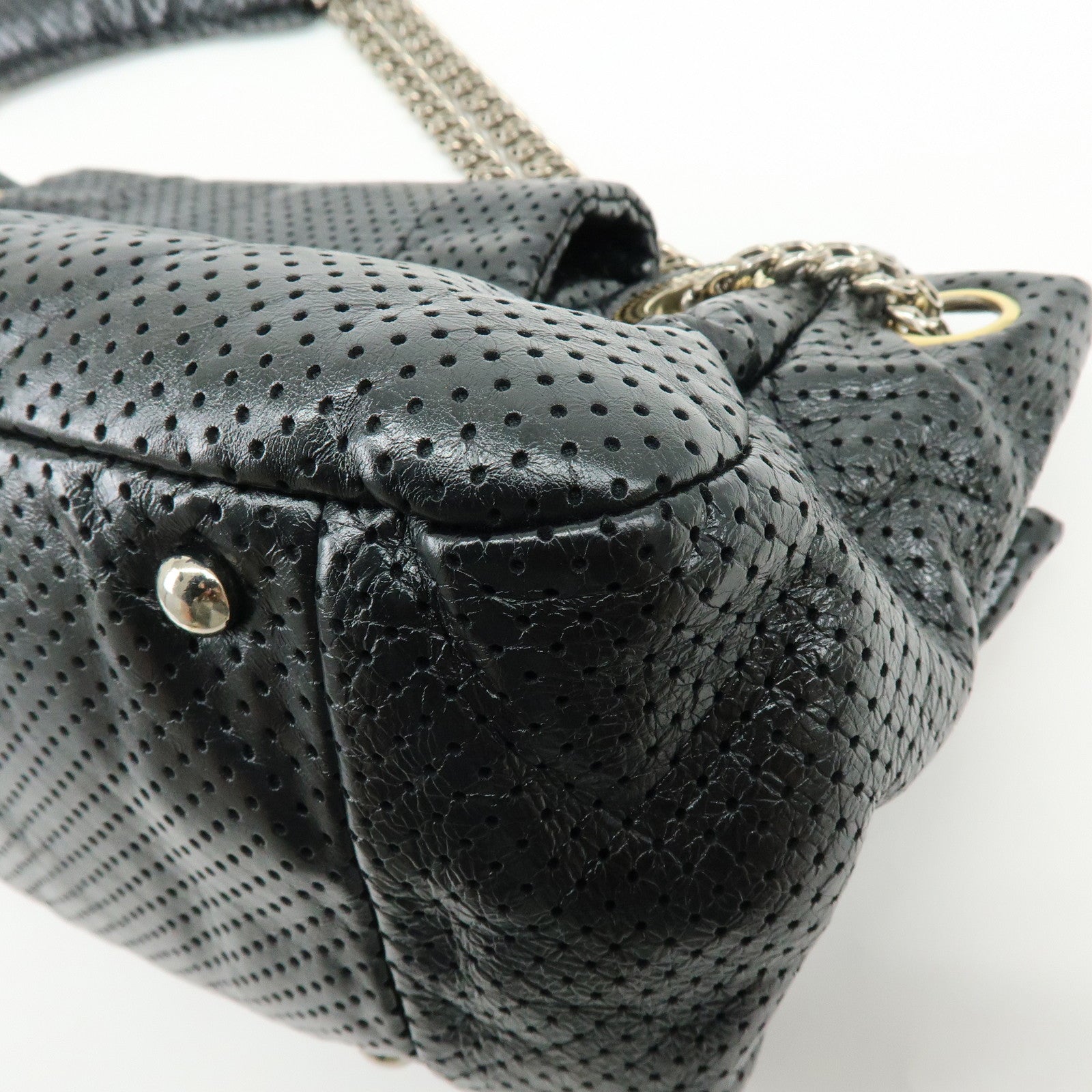CHANEL 2.55 Punching Calf Leather Chain Shoulder Bag Black