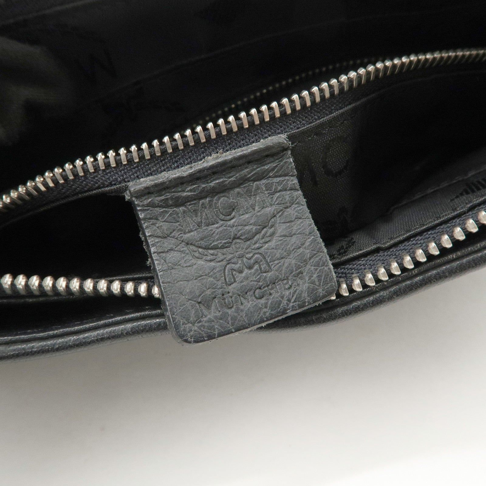 MCM Logo Plate Leather Shoulder Bag Hand Bag Black