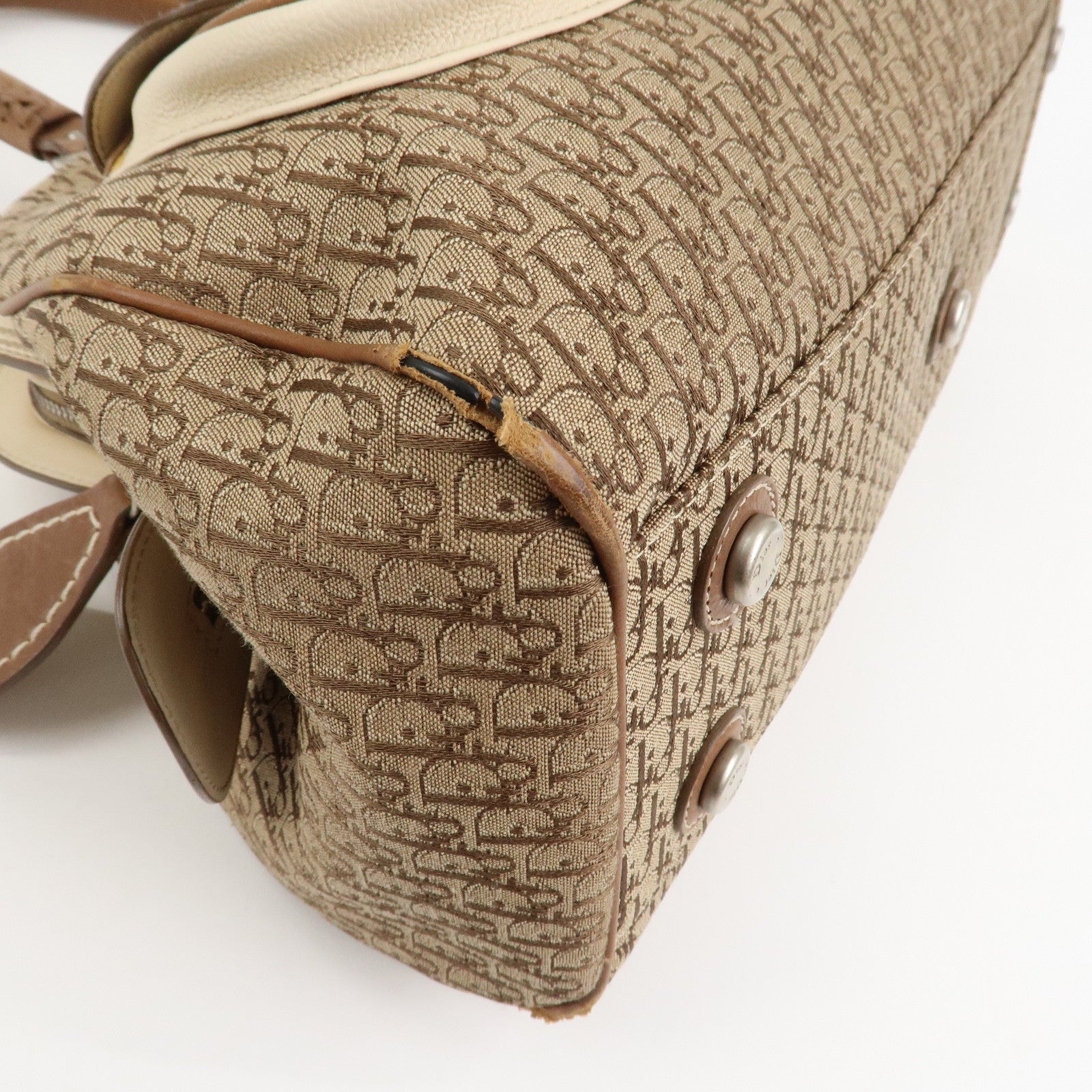 Christian Dior Trotter Canvas Leather Hand Bag Shoulder Bag Brown