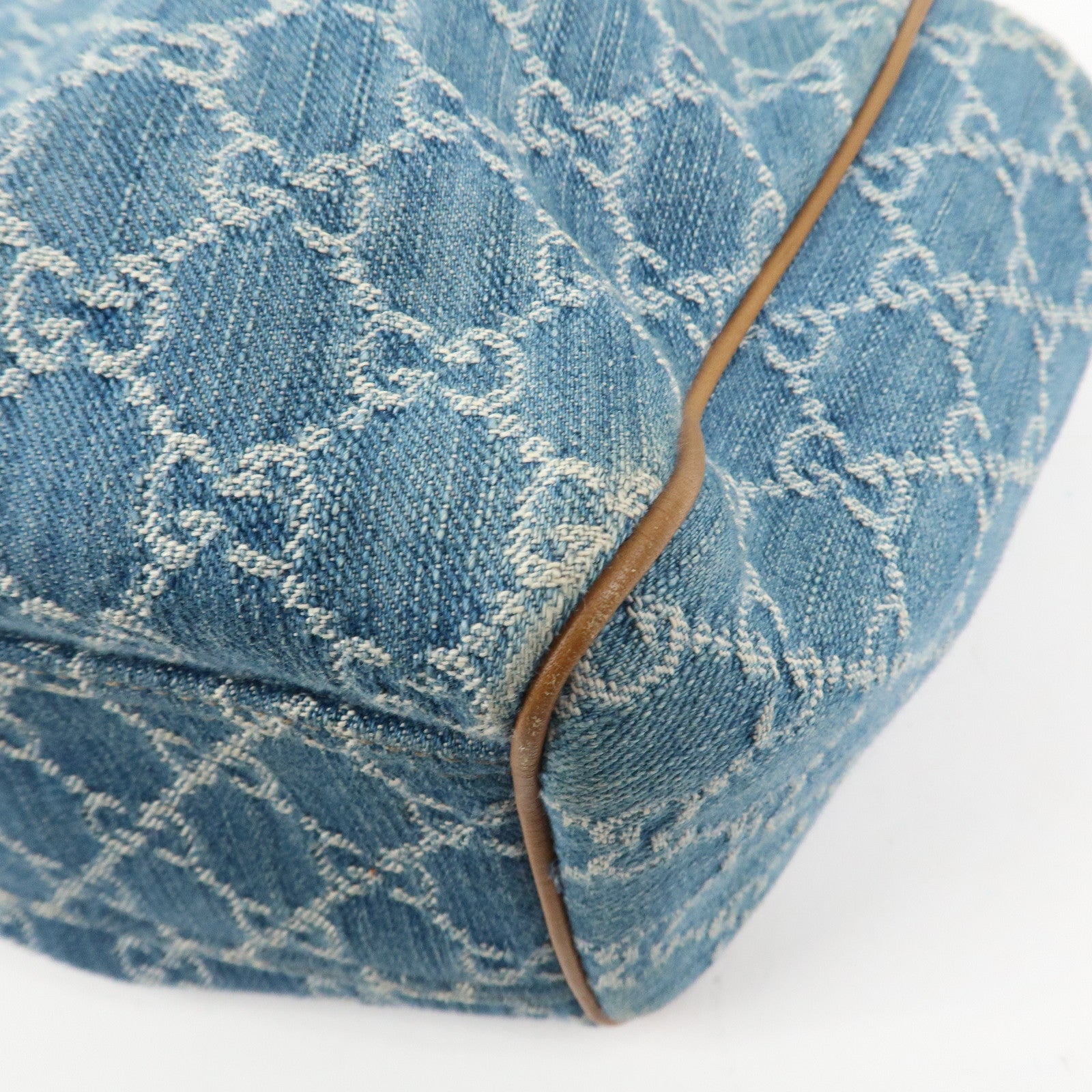 GUCCI Sukey GG Denim Leather Tote Bag Hand Bag Blue Brown 211944