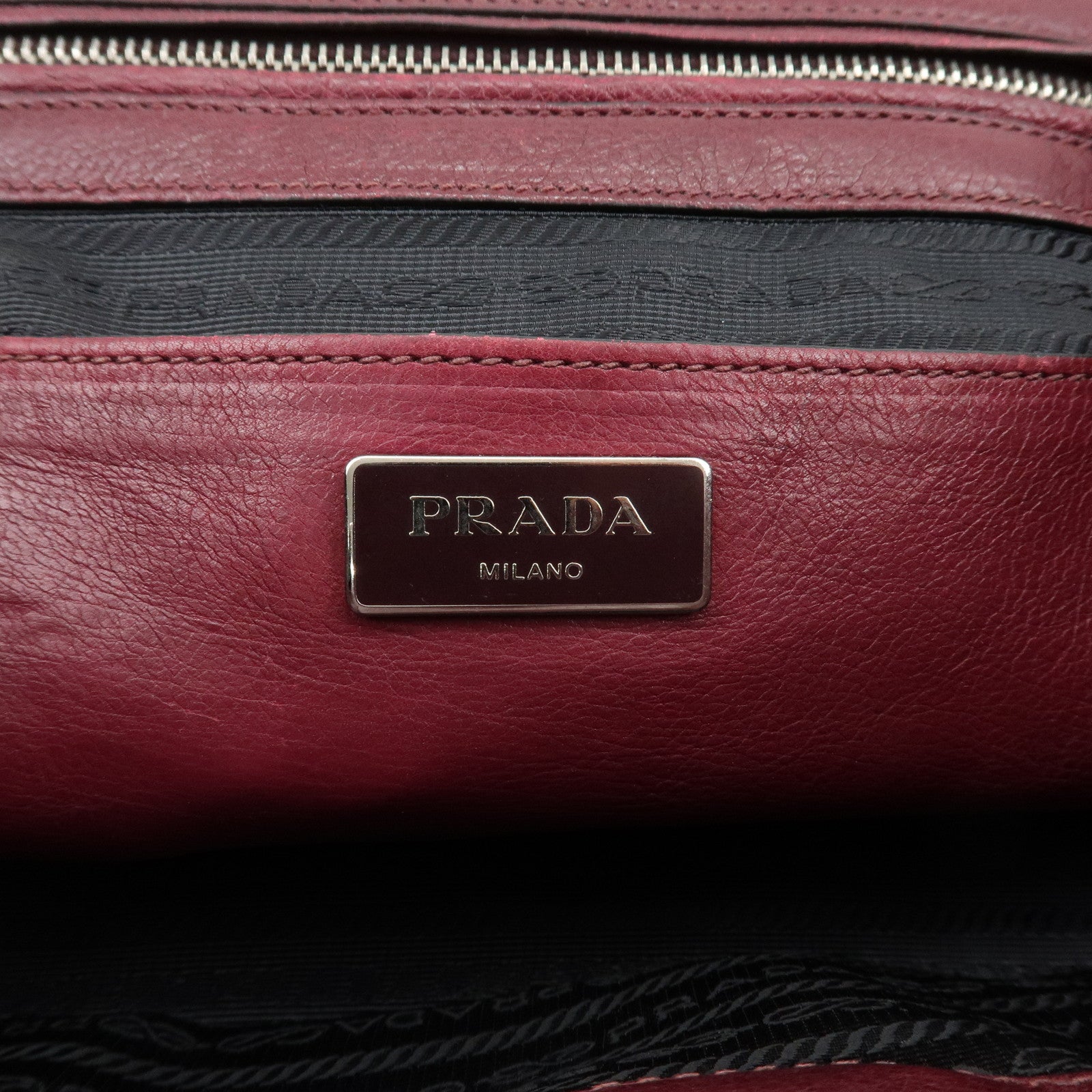 PRADA Leather 2Way Bag Flap Tote Bag Hand Bag Bordeaux