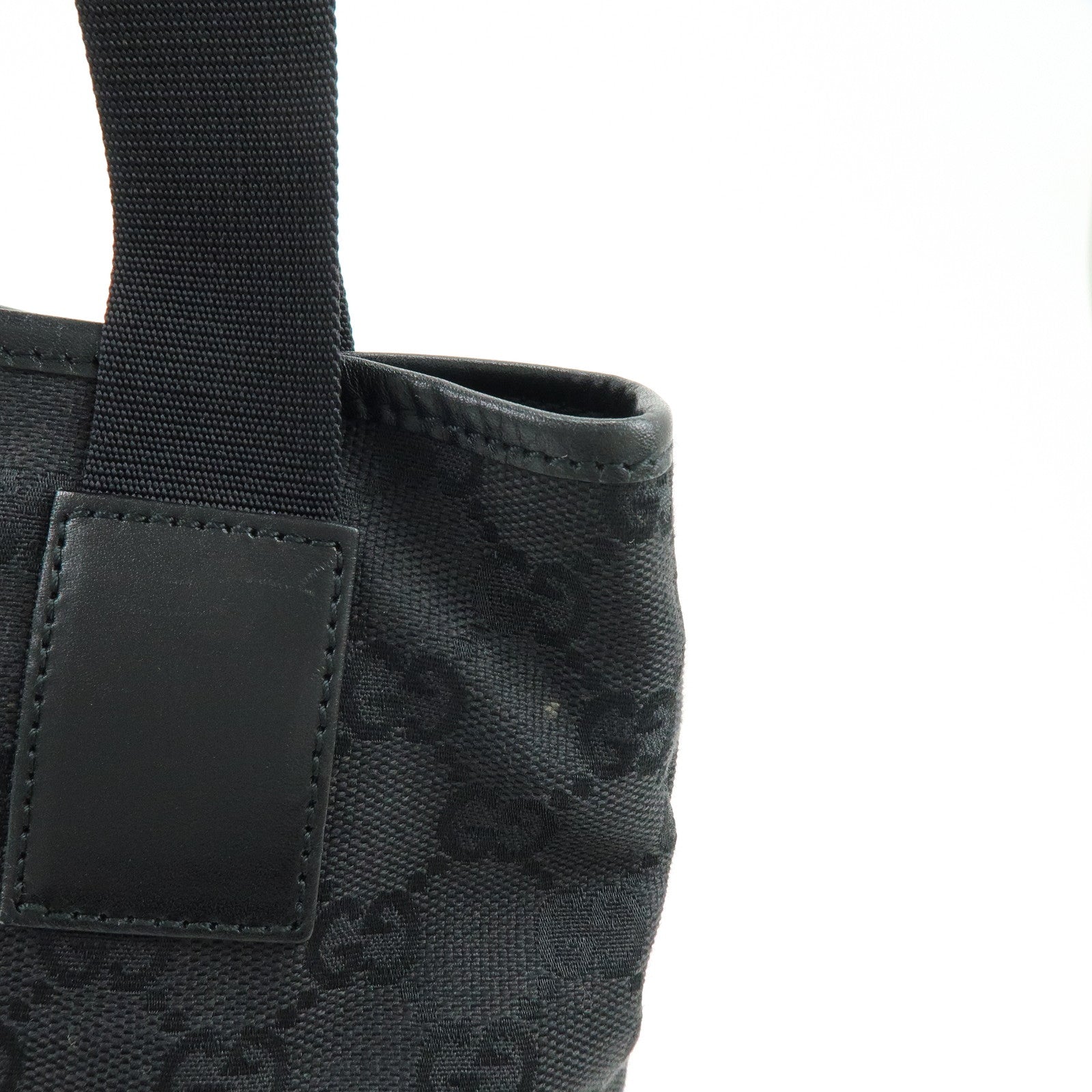 GUCCI GG Canvas Leather Tote Bag Shoulder Bag Black 28893