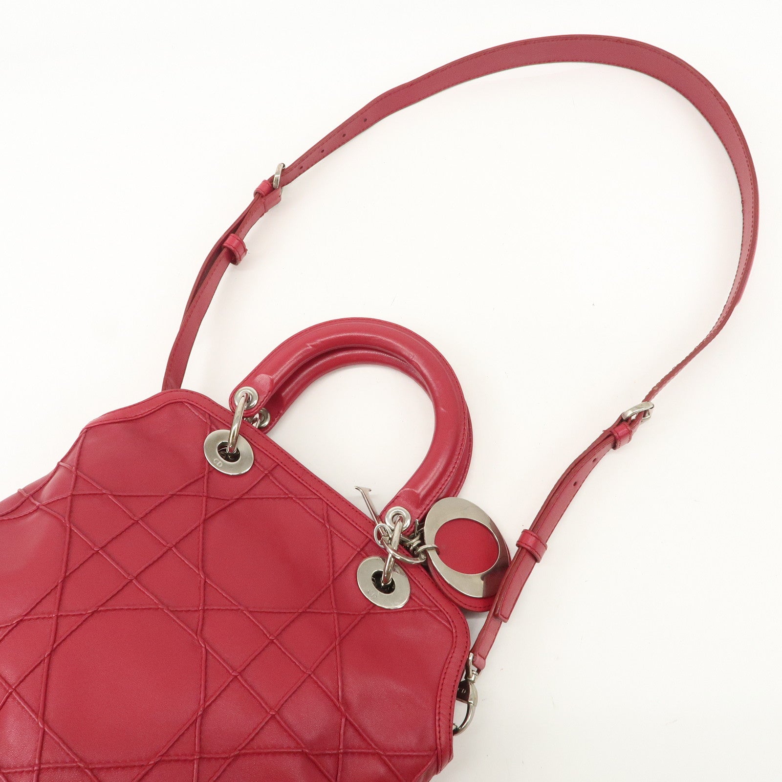 Christian Dior Leather 2Way Bag Hand Bag Shoulder Bag Pink Used