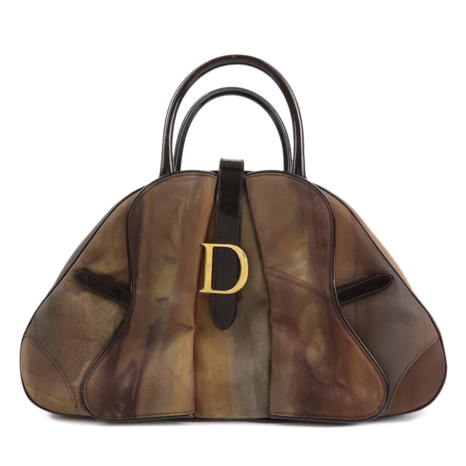 Christian Dior Double Saddle Nylon Leather Hand Boston Bag Brown Used