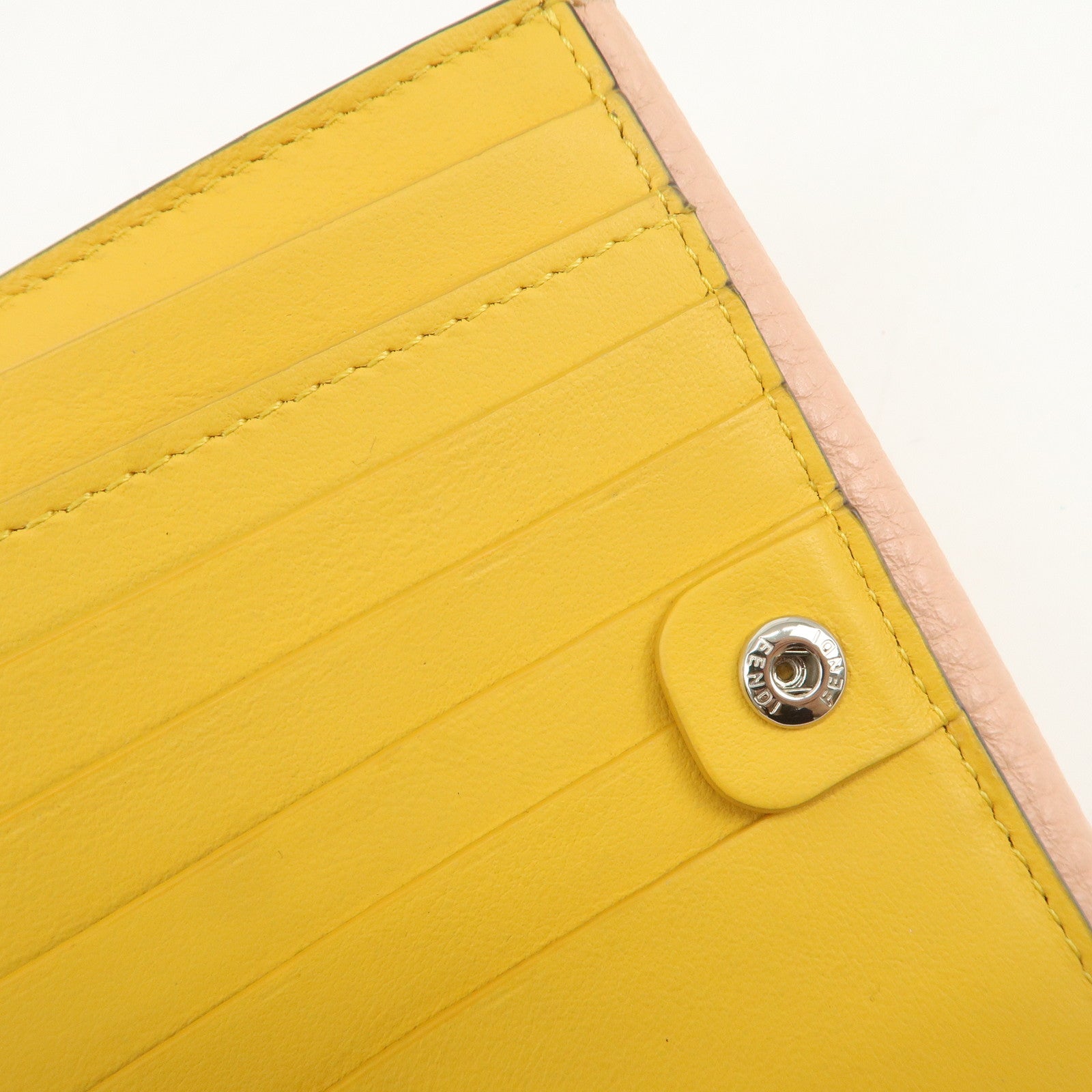 FENDI Peekaboo Leather Bi-fold Compact Wallet Pink Yellow 8M0438
