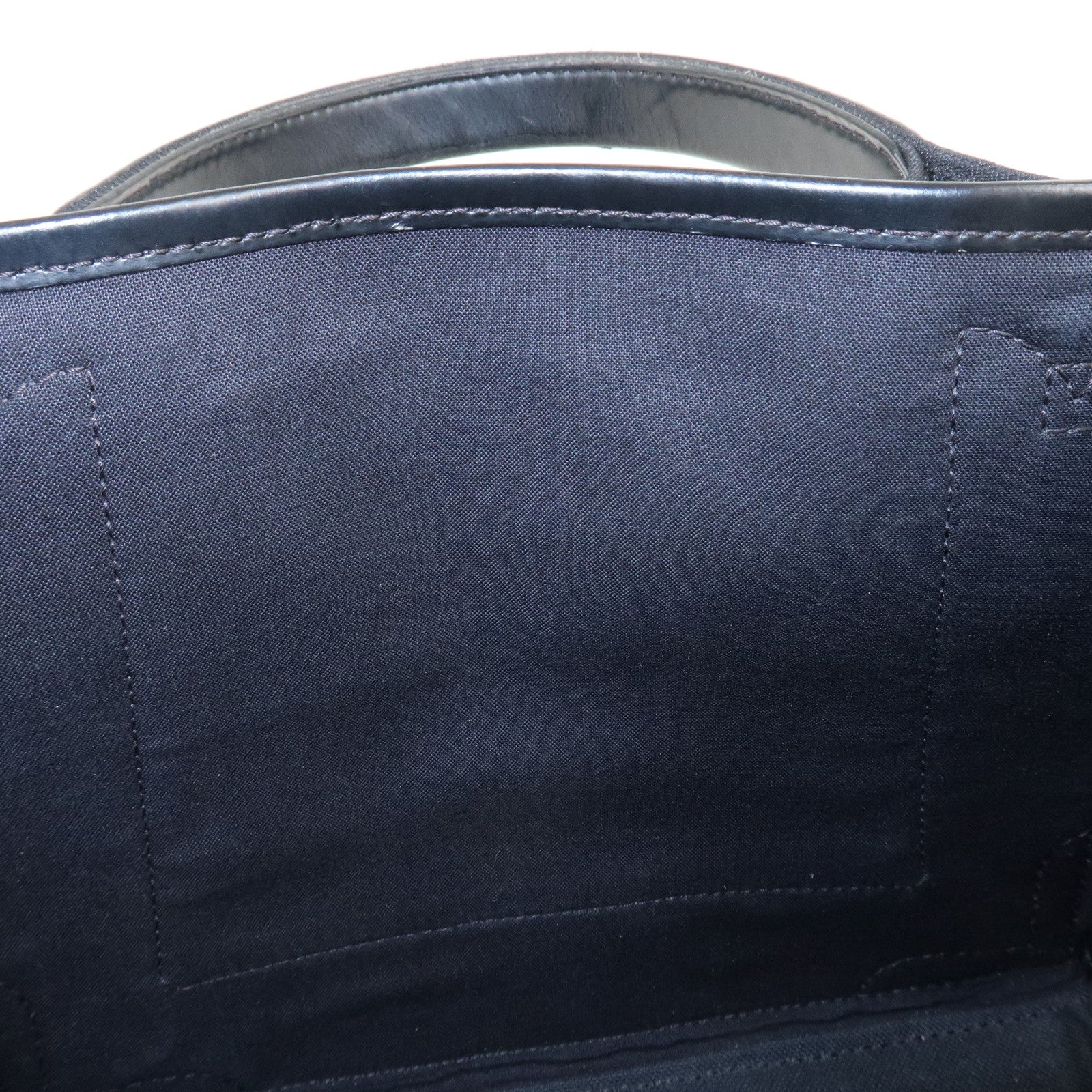 BALENCIAGA Canvas Leather Navy Cabas XS Hand Bag Brown 390346