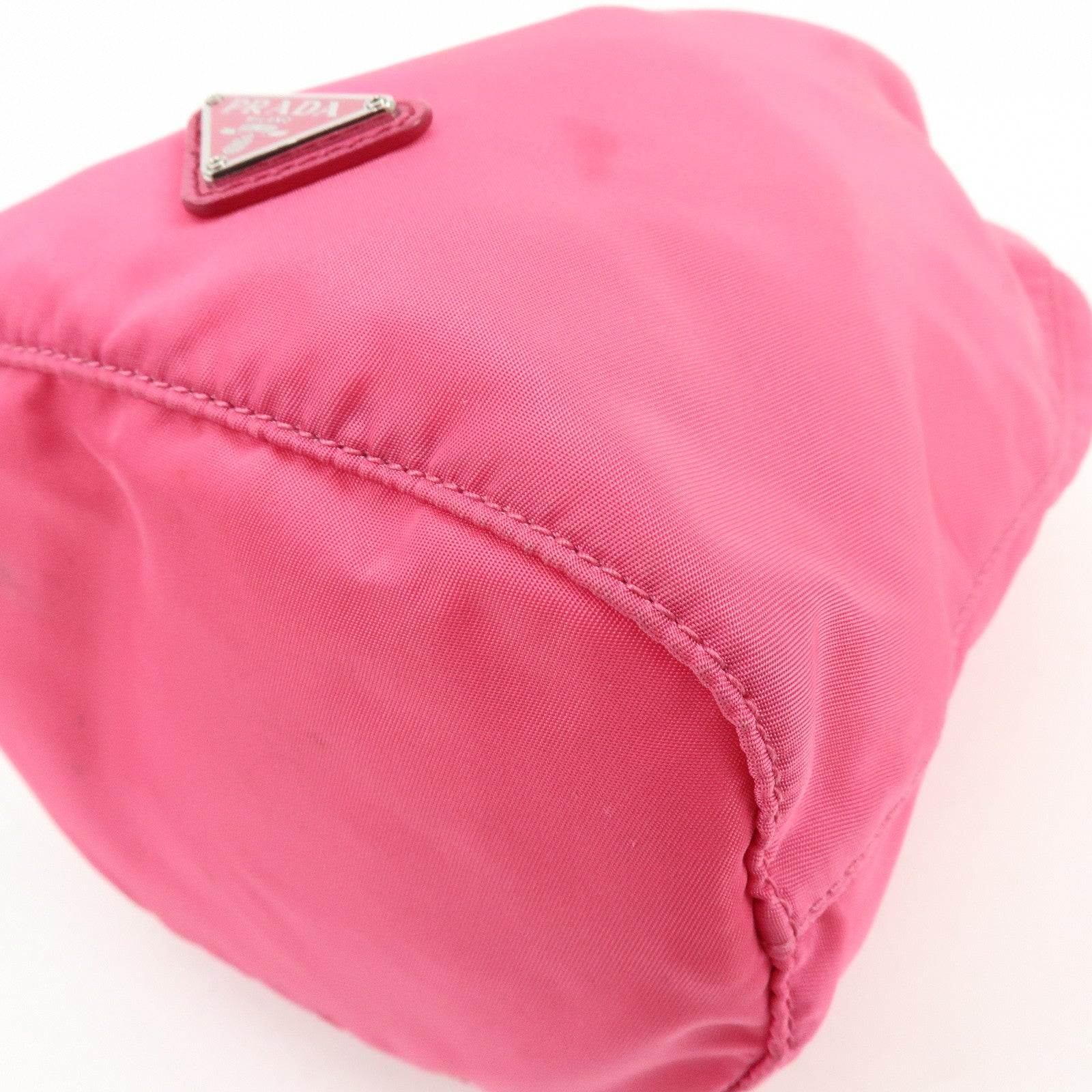 PRADA Triangle Logo Nylon Leather Drawstring Pouch Pink 1N0369