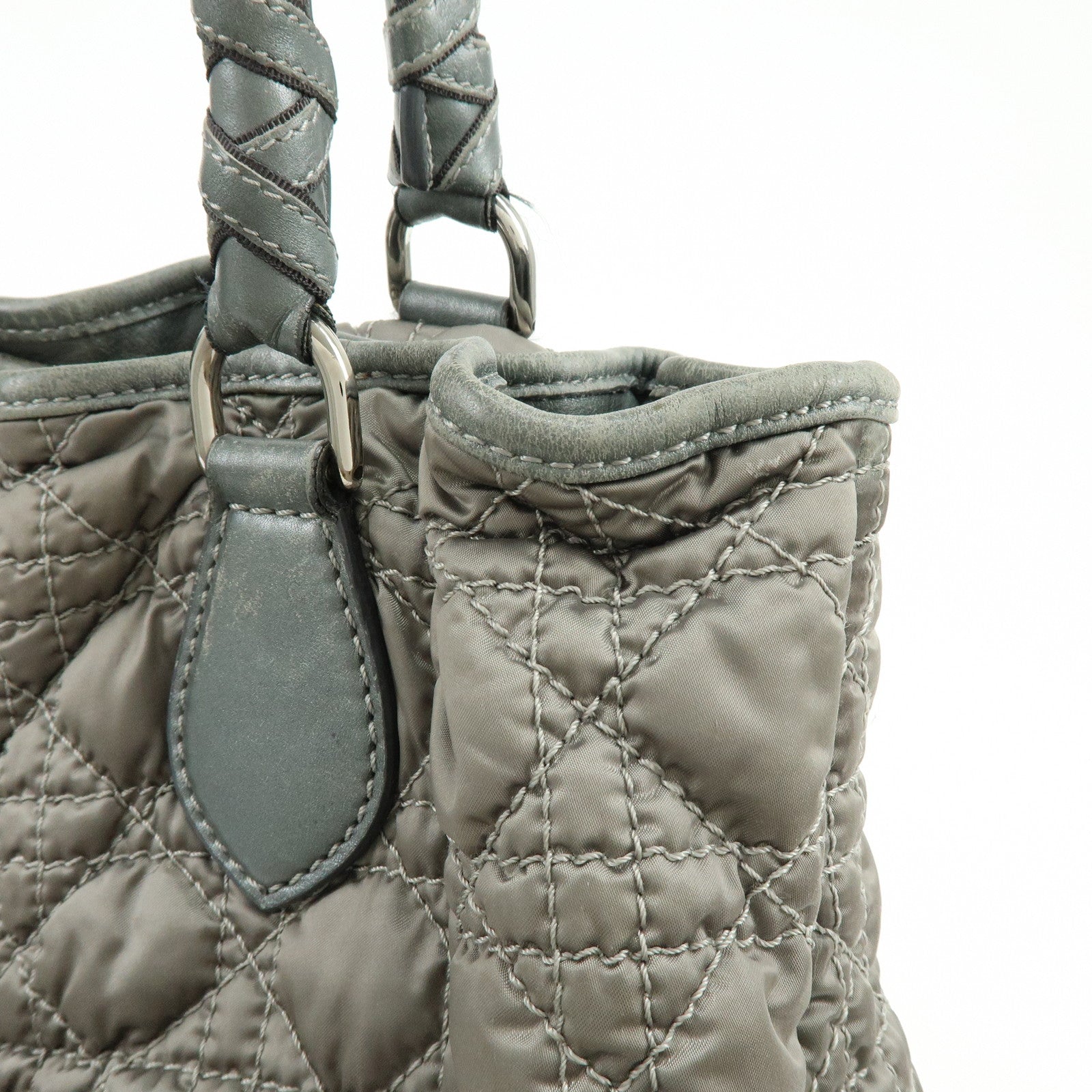 Christian Dior Cannage Nylon Leather Tote Bag Shoulder Bag Gray