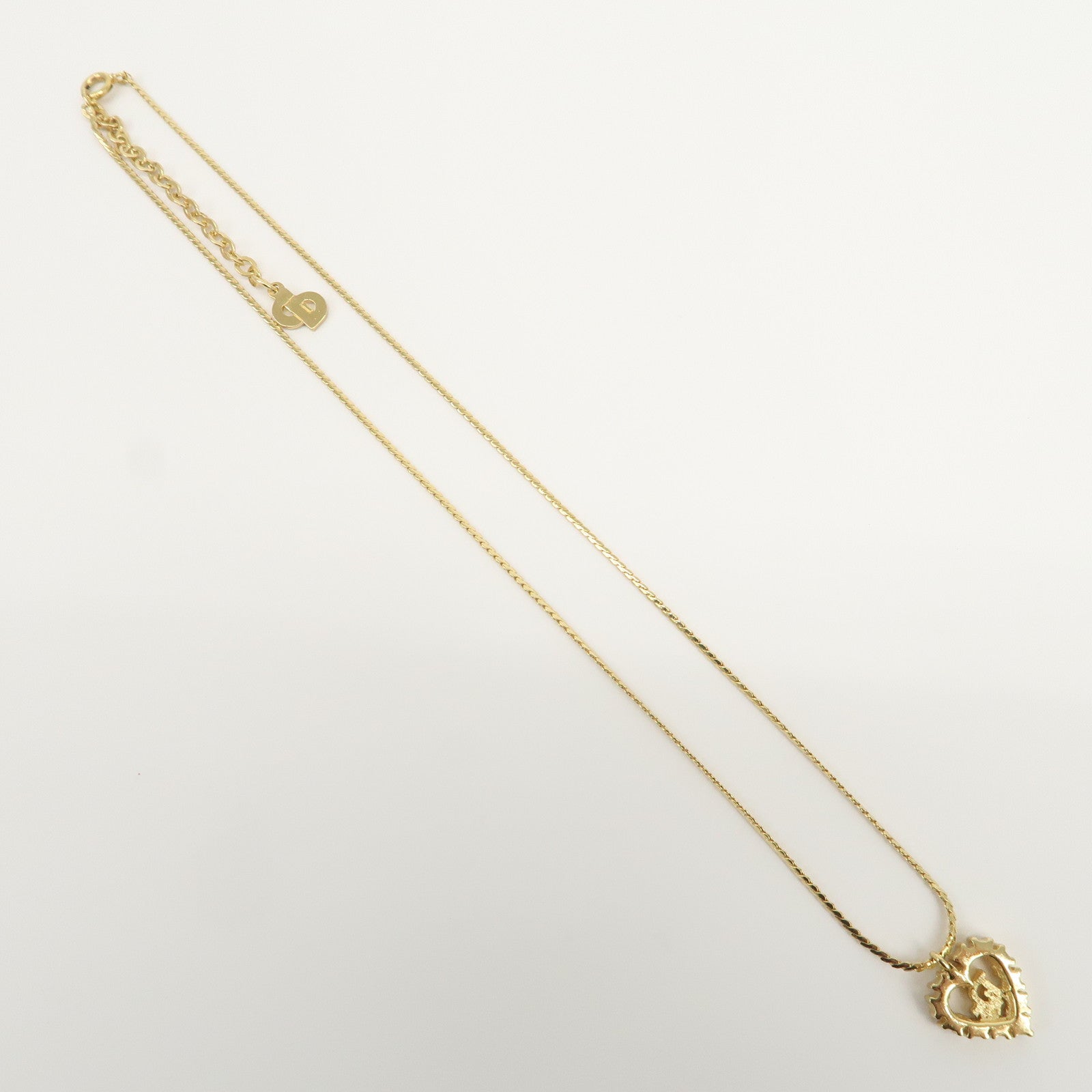 Christian Dior Heart Metal Rhinestone Necklace Gold