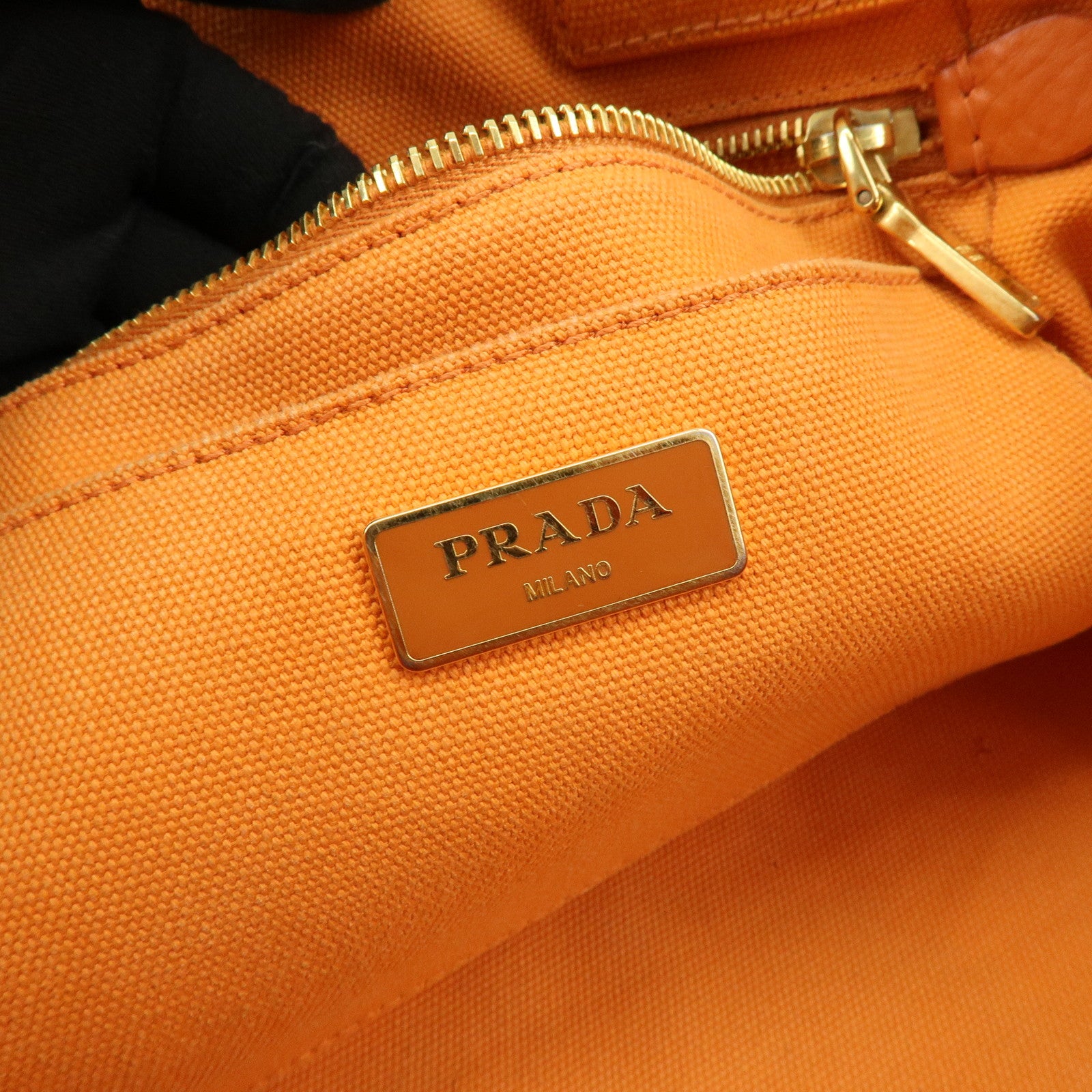 PRADA Canapa Canvas Tote Bag Hand Bag M Size Orange BN1877