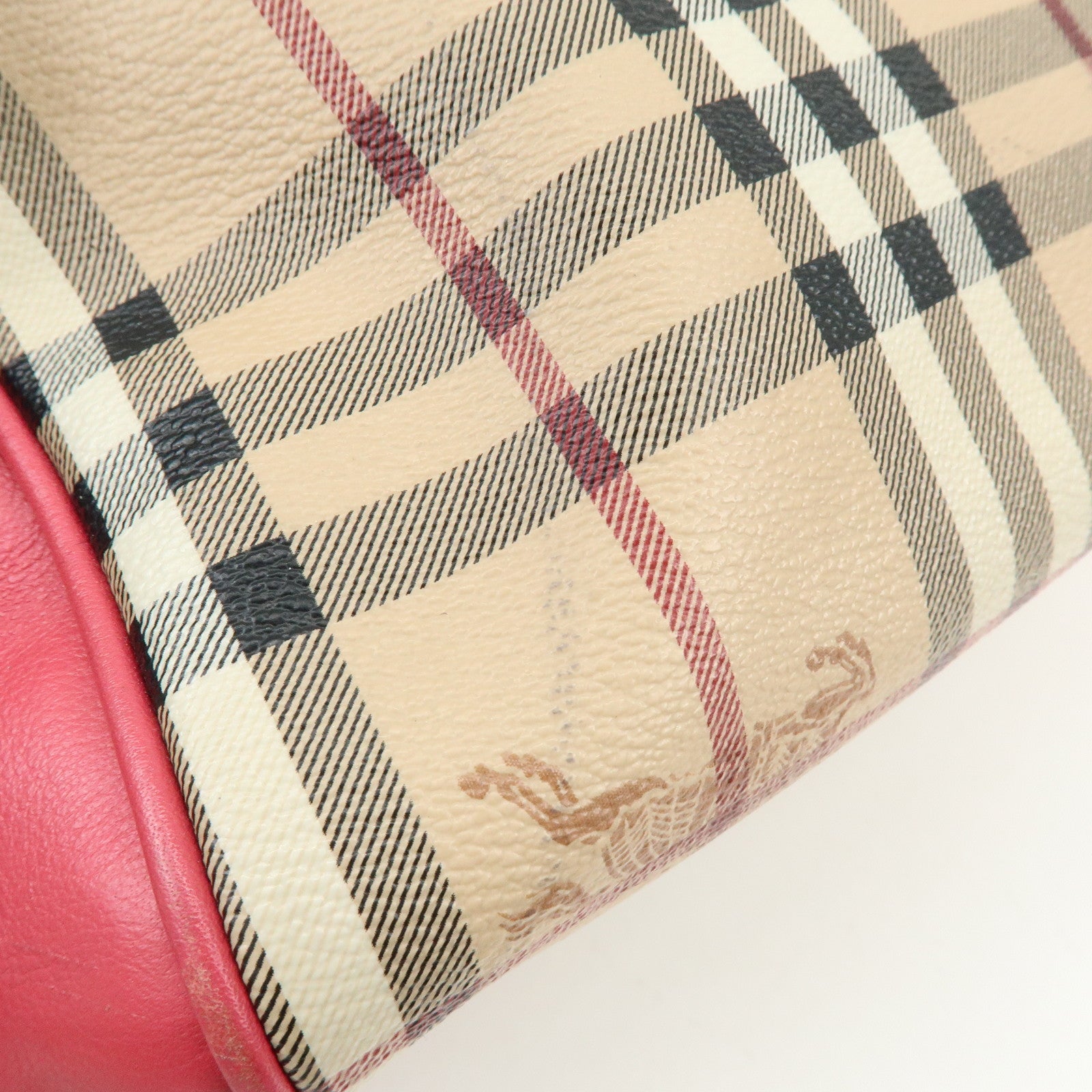 BURBERRY Side Ribbon PVC Leather Hand Bag Nova Plaid Brown Pink