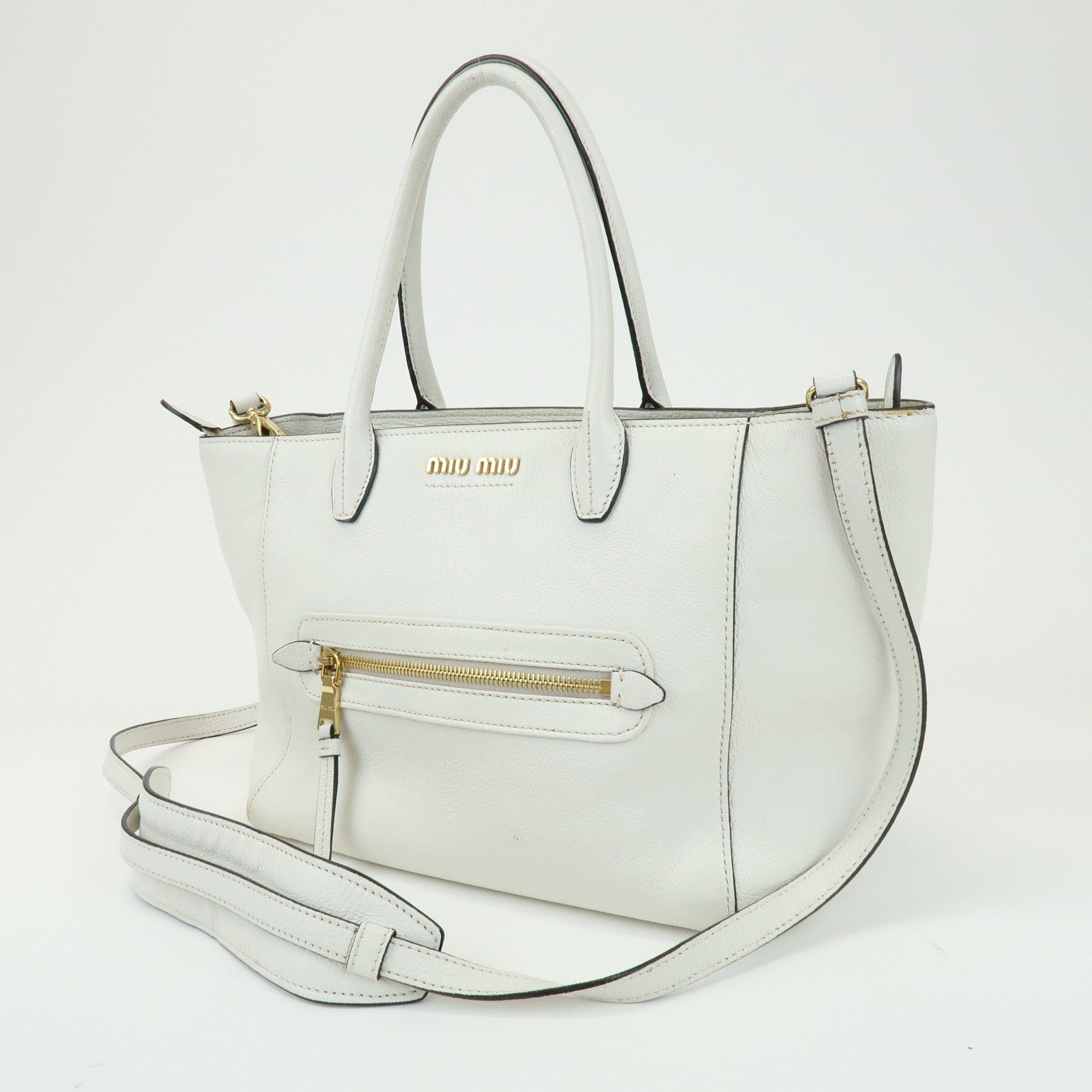 MIU MIU Madras Leather 2Way Bag Hand Bag Shoulder Bag White