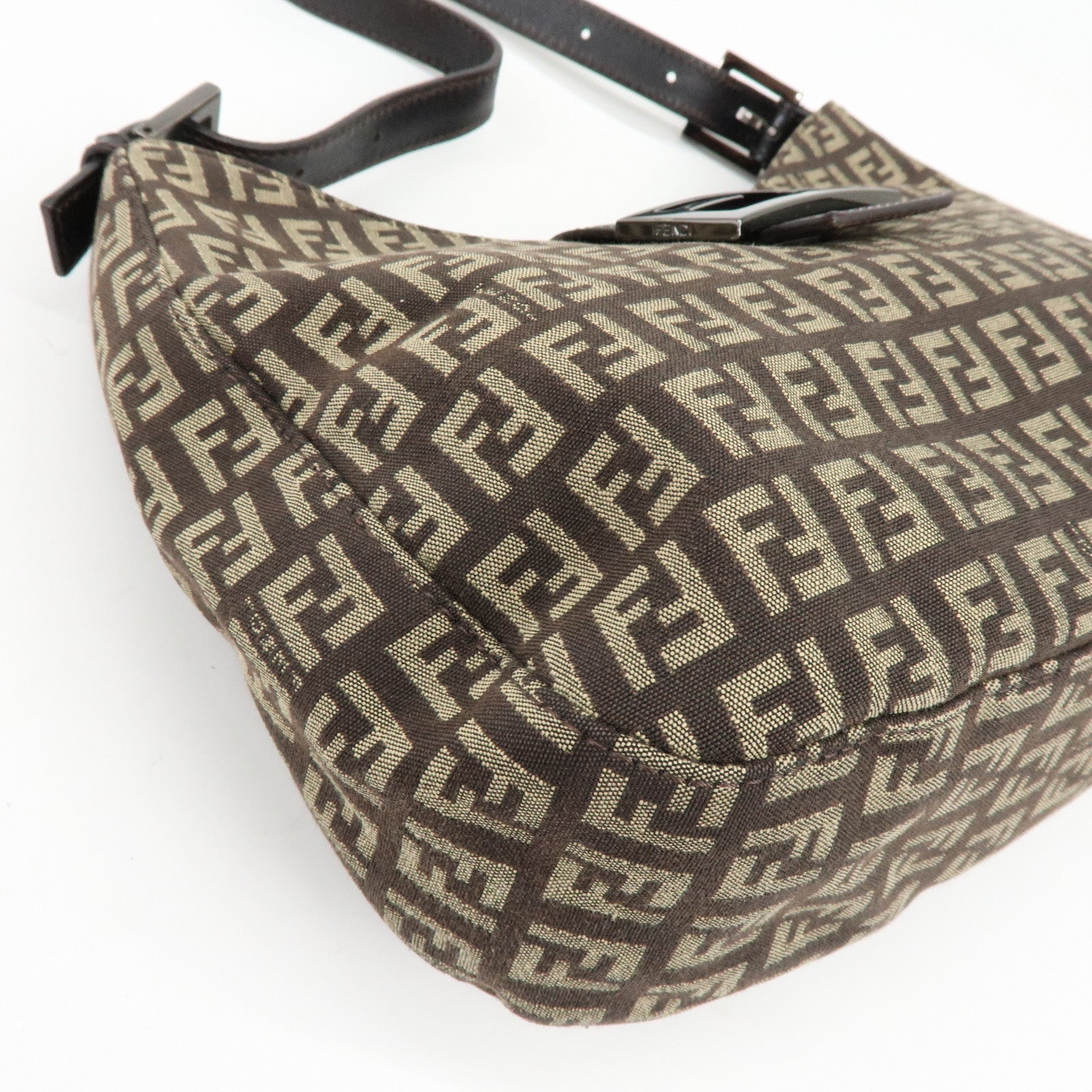 FENDI Zucchino Canvas Leather Shoulder Bag Brown 8BR036