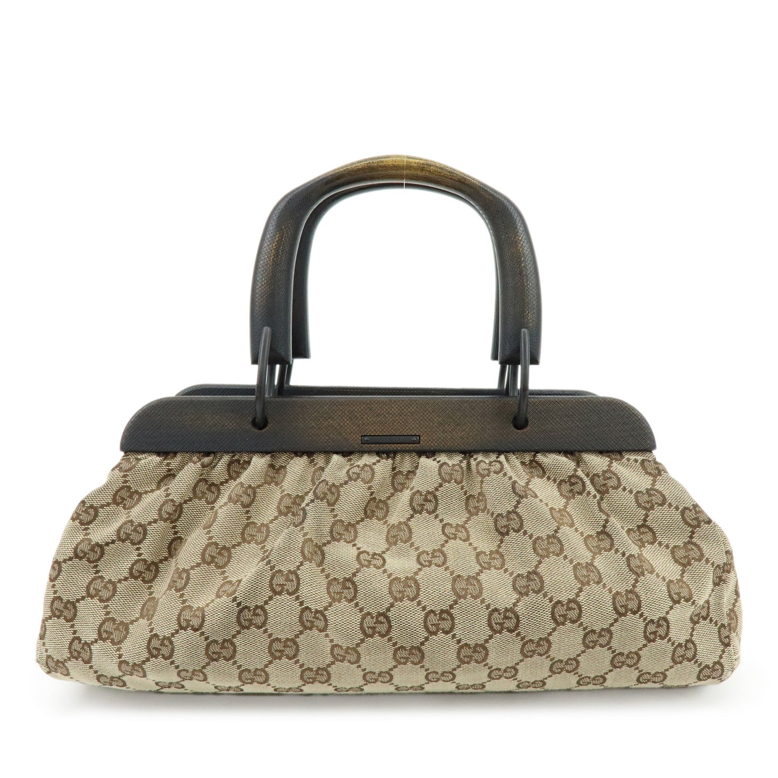 GUCCI GG Monogram Canvas Wood Handle Hand Bag Brown 112683