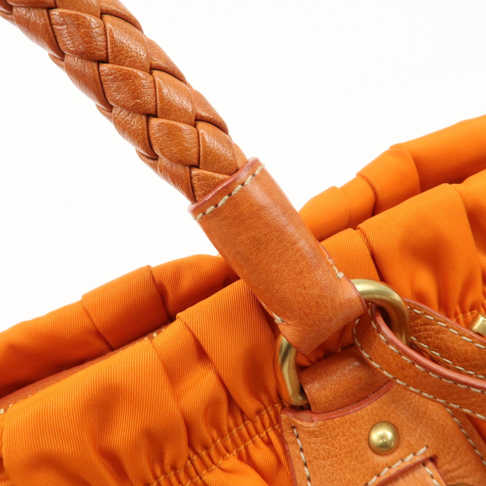 PRADA Triangle Logo Nylon Leather 2Way Bag Hand Bag Orange BN1407 Used