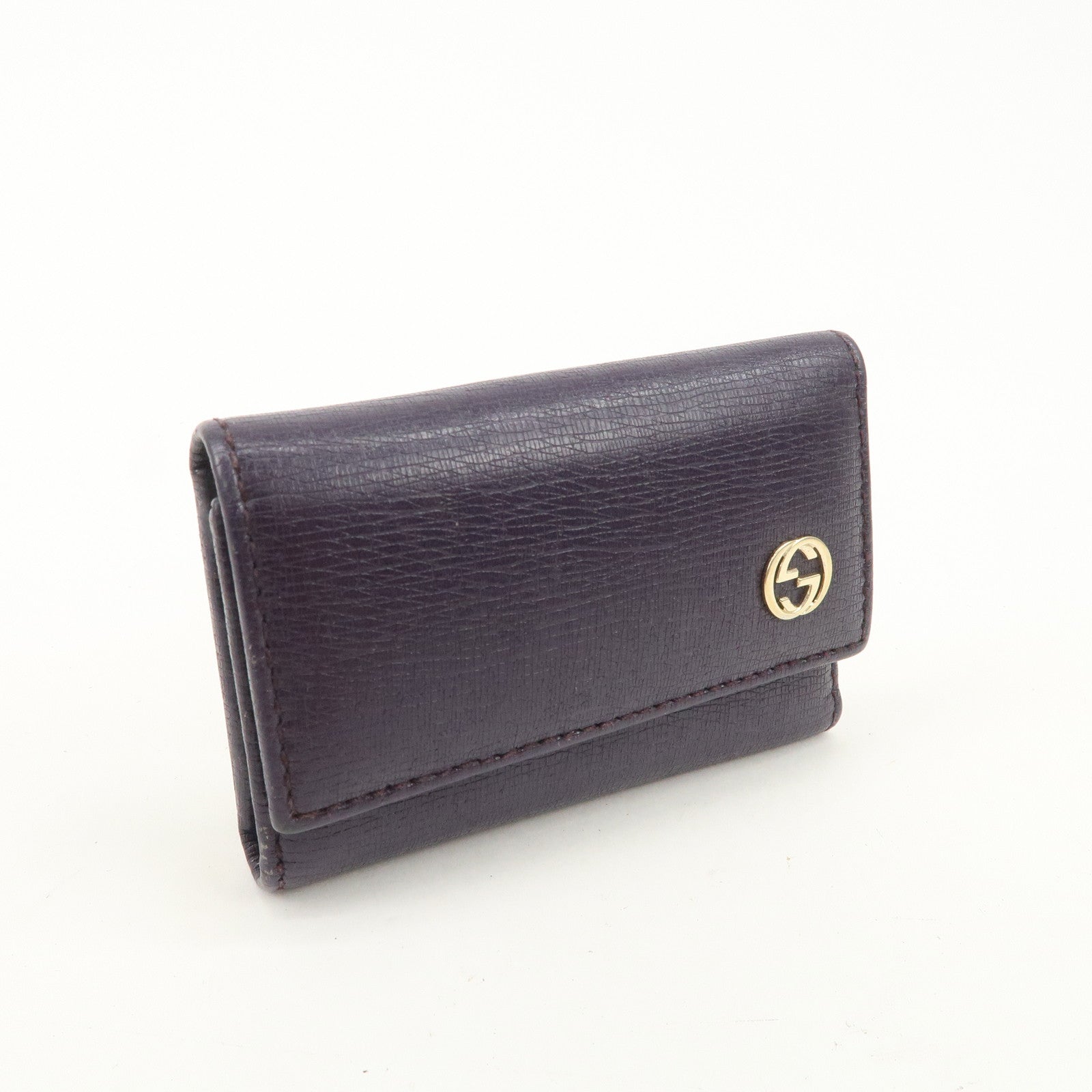 GUCCI Interlocking G Leather 6 Rings Key Case Purple 309706