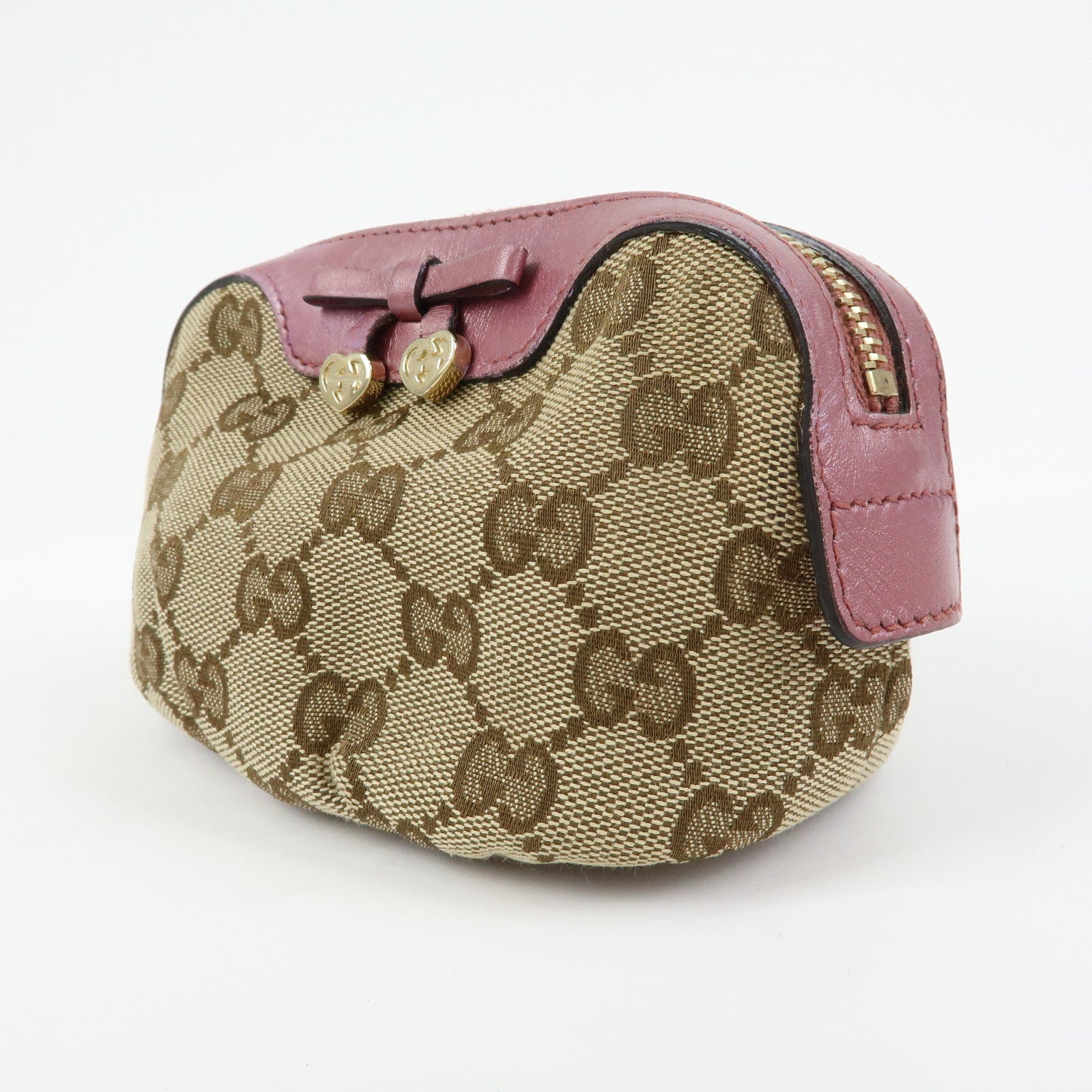 GUCCI Interlocking G Lovely Heart Cosmetic Pouch Beige Pink 308728