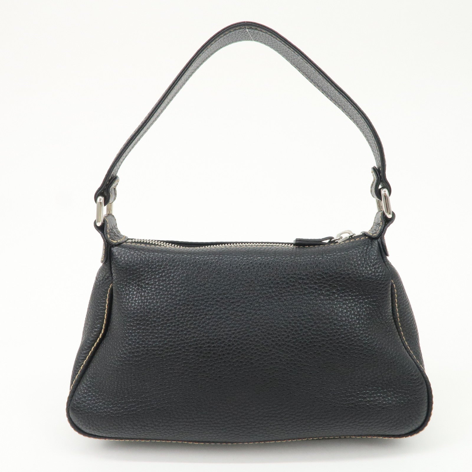 CHANEL Caviar Skin Leather Logo Fringe Shoulder Bag Gold HDW Black Used