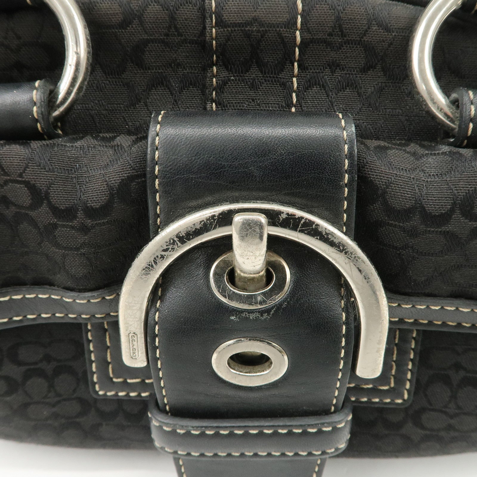 COACH Leather Canvas Logo Hand Bag Brown Silver HDW Used