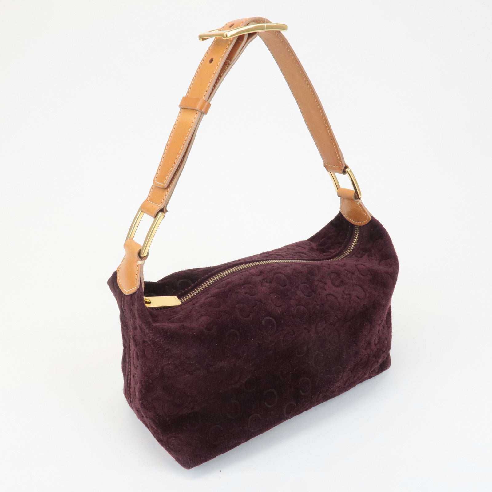 CELINE C Macadam Suede Leather Shoulder Bag Bordeaux Brown