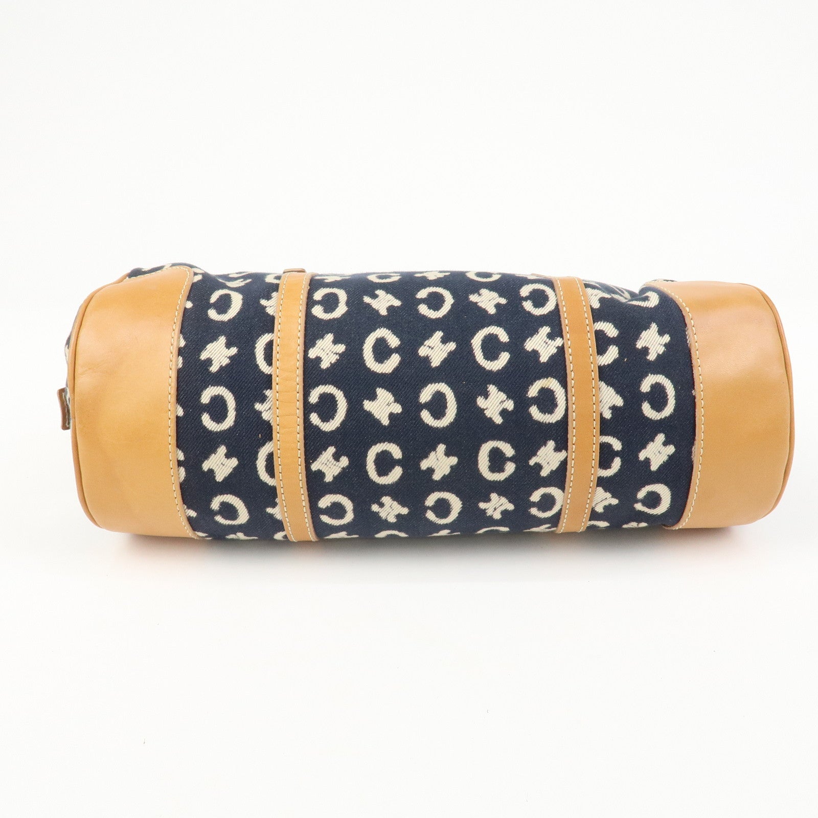 CELINE C Macadam Canvas Leather Shoulder Bag Hand Bag Navy