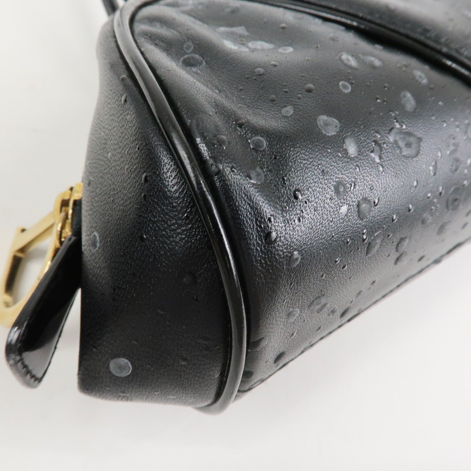 Christian Dior Leather Patent Leather Shoulder Bag Hand Bag Black