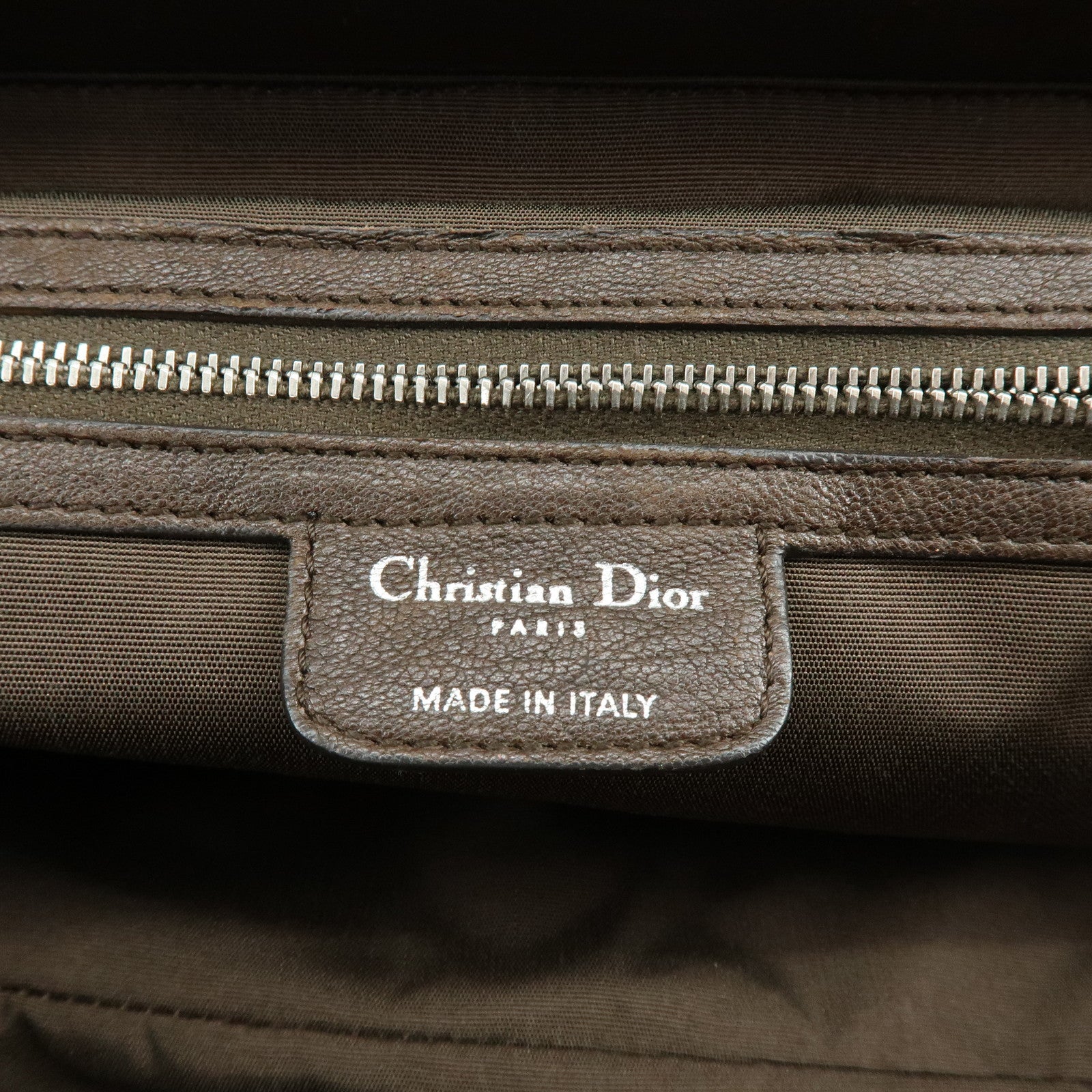 Christian Dior Embossed Gathered Leather Boston Bag Hand Bag Brown