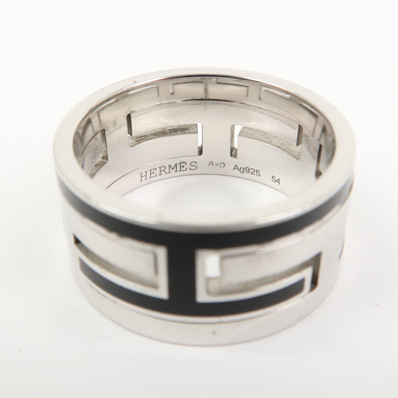 HERMES Move Ash Enamel Logo Ring SV925 Silver Black