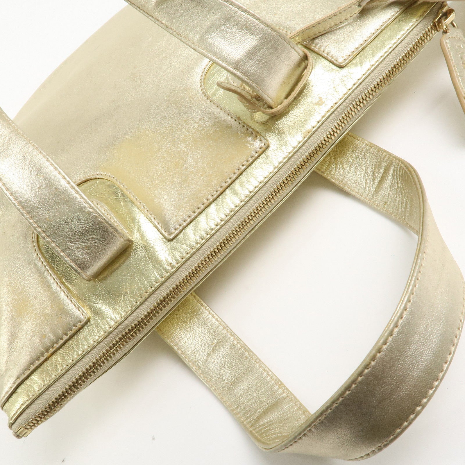 LOEWE Anagram Logo Leather Tote Bag Hand Bag Champagne Gold