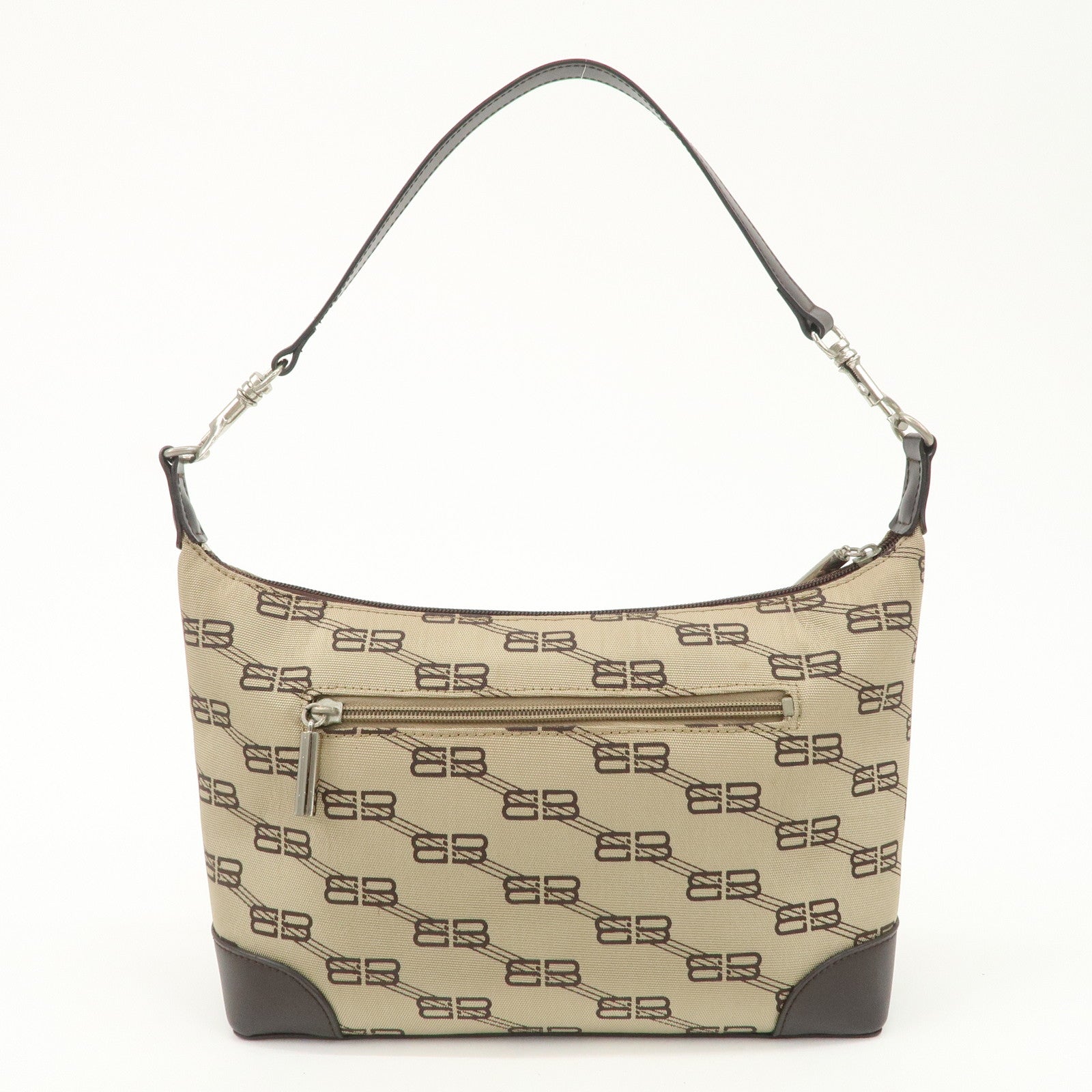 BALENCIAGA Leather Canvas Shoulder Bag Beige Brown