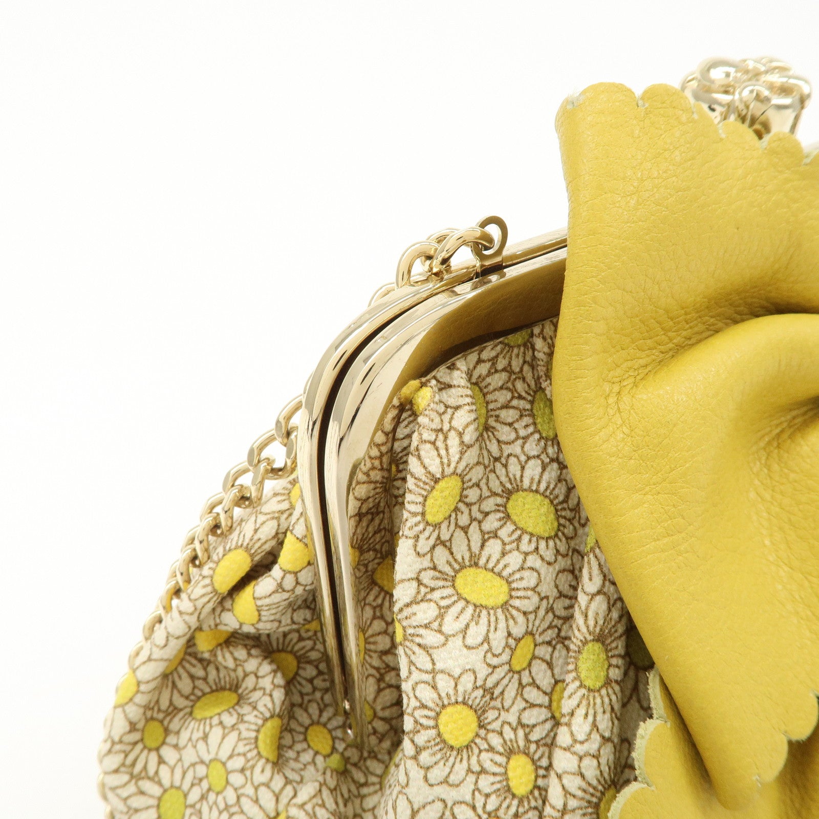 VALENTINO Canvas Leather Chain Shoulder Bag Hand Bag Mustard