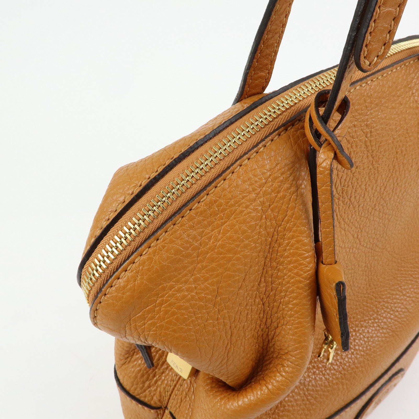 FENDI Chameleon Selleria Leather Tote Bag Shoulder Bag Brown 8BN232