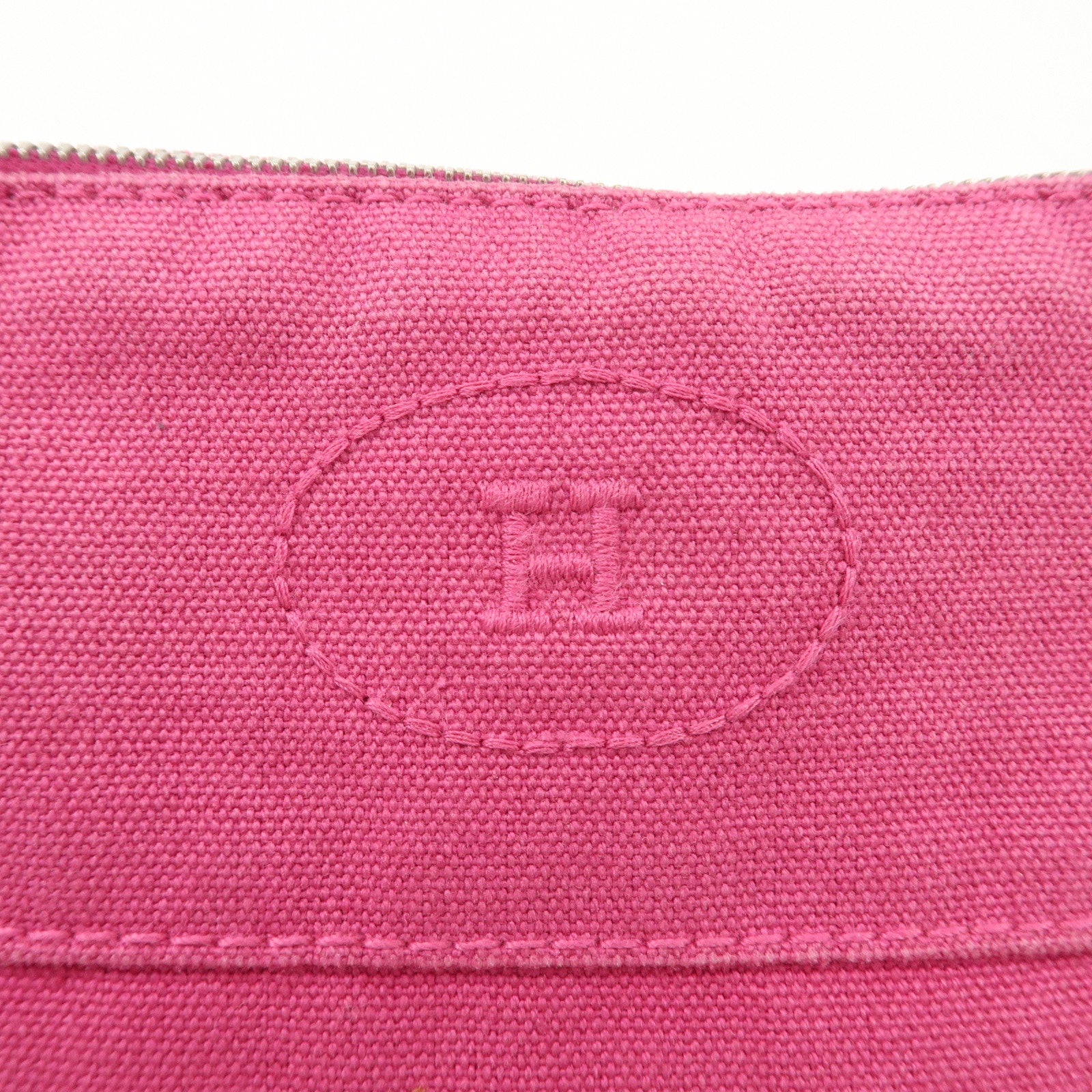HERMES Leather Canvas Bolide Pouch Cosmetic Pouch MM Pink Used