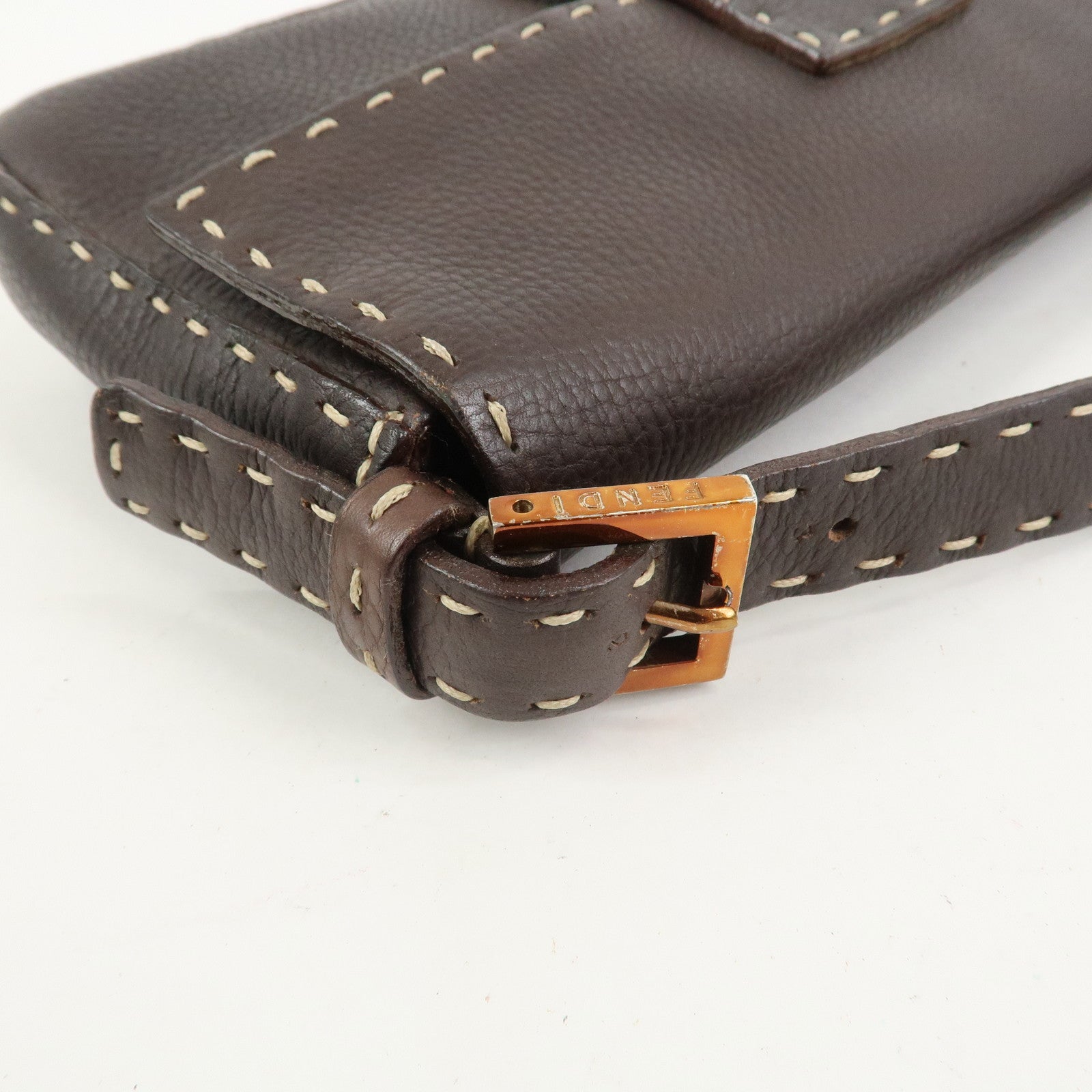 FENDI Mamma Baguette Selleria Logo Leather Shoulder Bag 8BR000